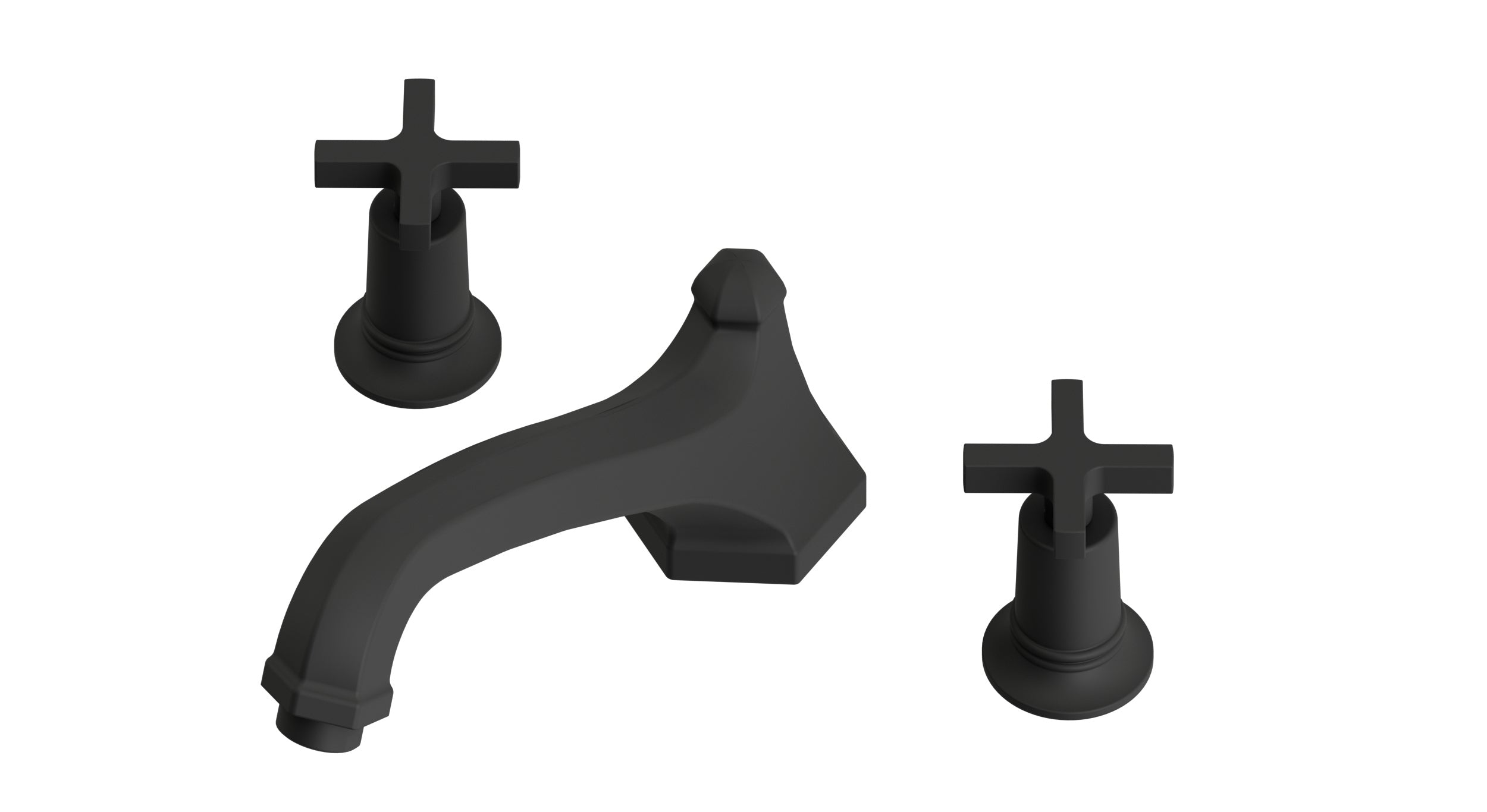 Emerson Two Handle Deck Mount Low Hexagon Bath Trim with Classic Cross Handles in Matte Black