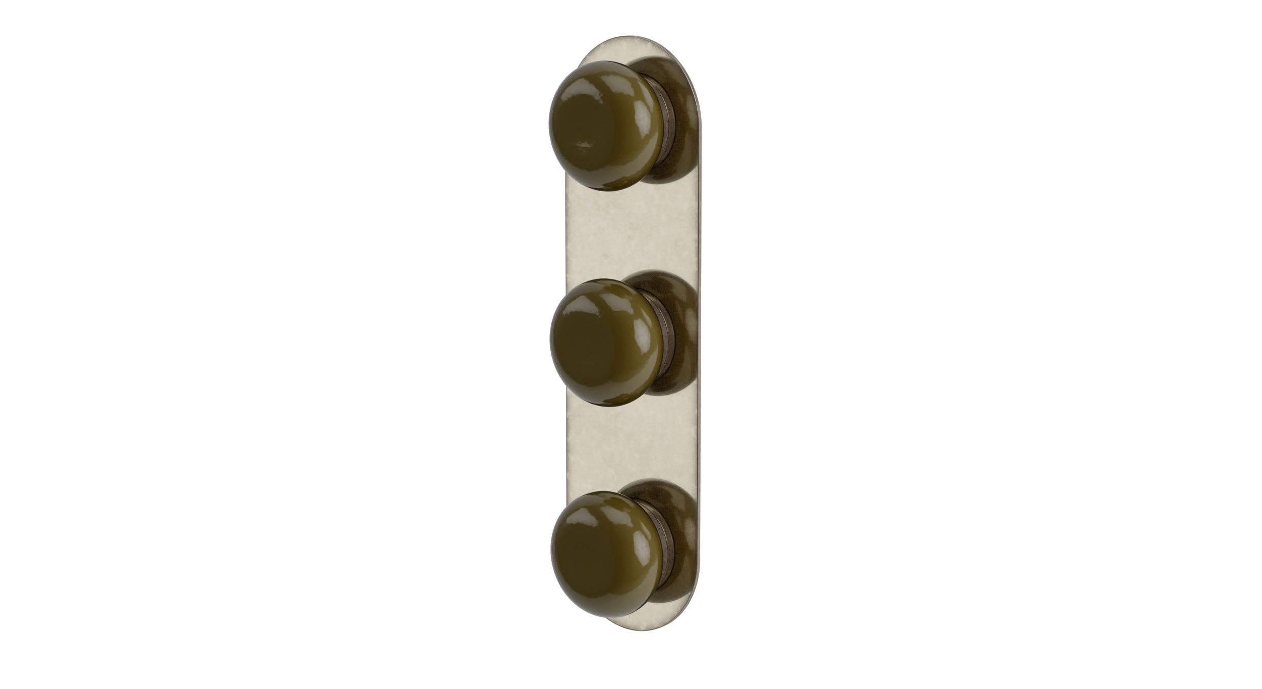 Foundry Three Handle Wall Mount Shower Trim with Pebble Ceramic Knob Handles in French Nickel