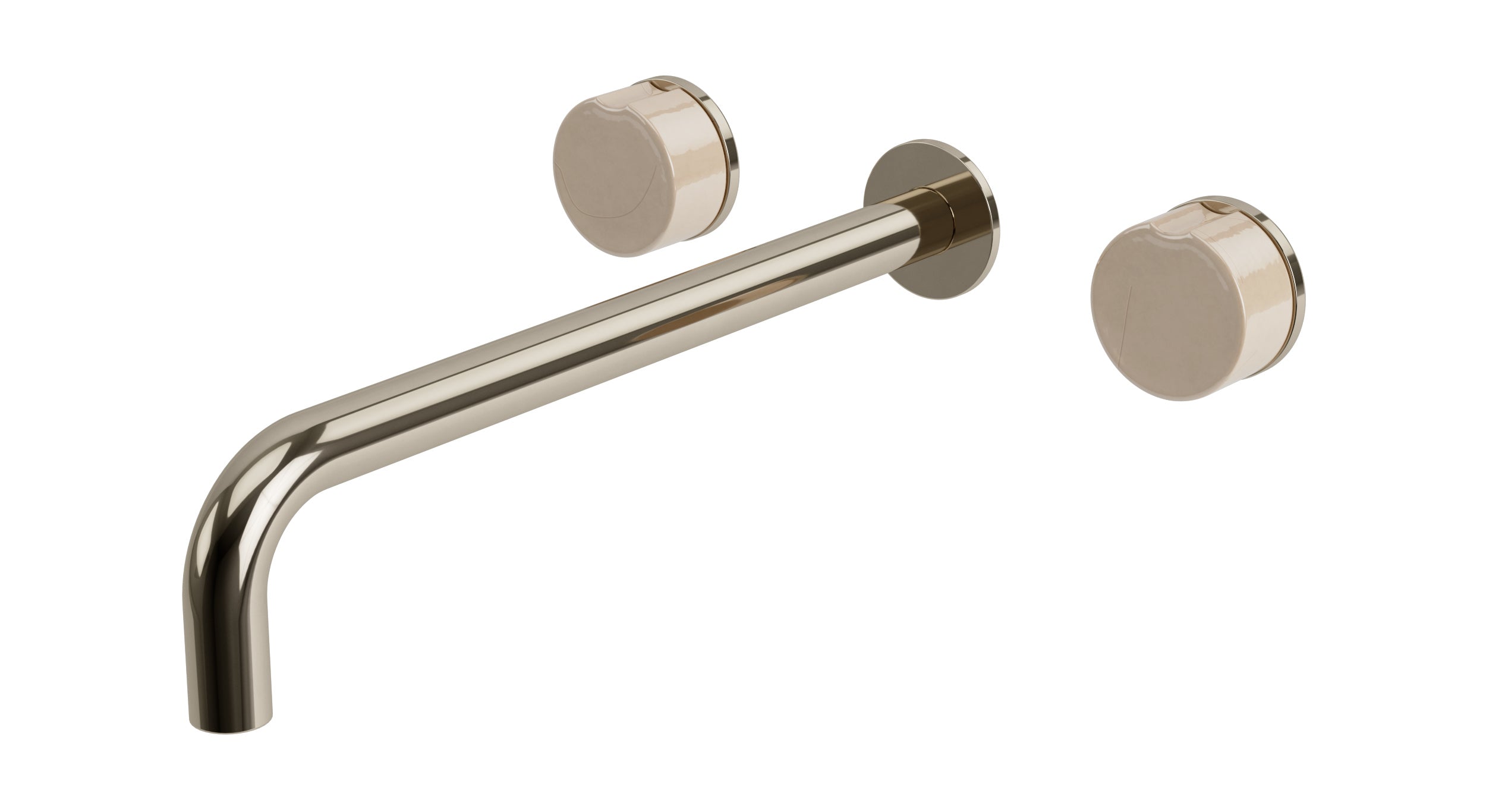 Foundry Two Handle Wall Mount 12" Lavatory Faucet with Groove Ceramic Knob Handles in Polished Nickel