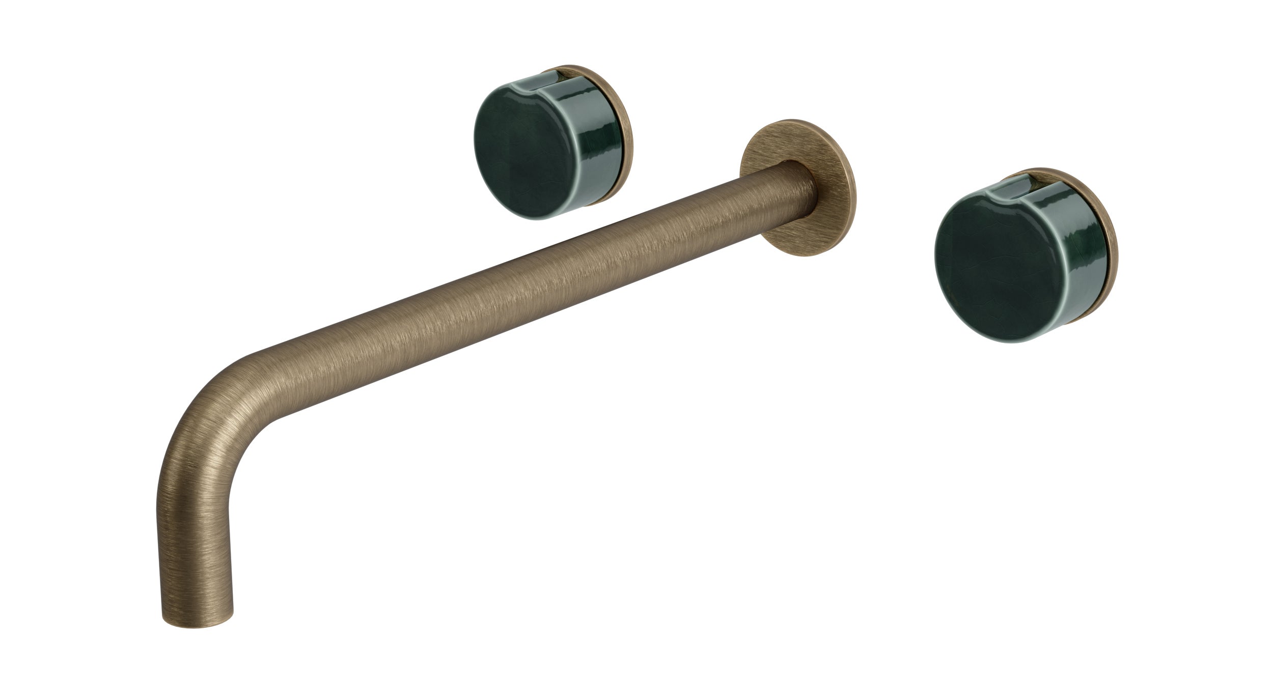 Foundry Two Handle Wall Mount 12" Lavatory Faucet with Groove Ceramic Knob Handles in Antique Nickel