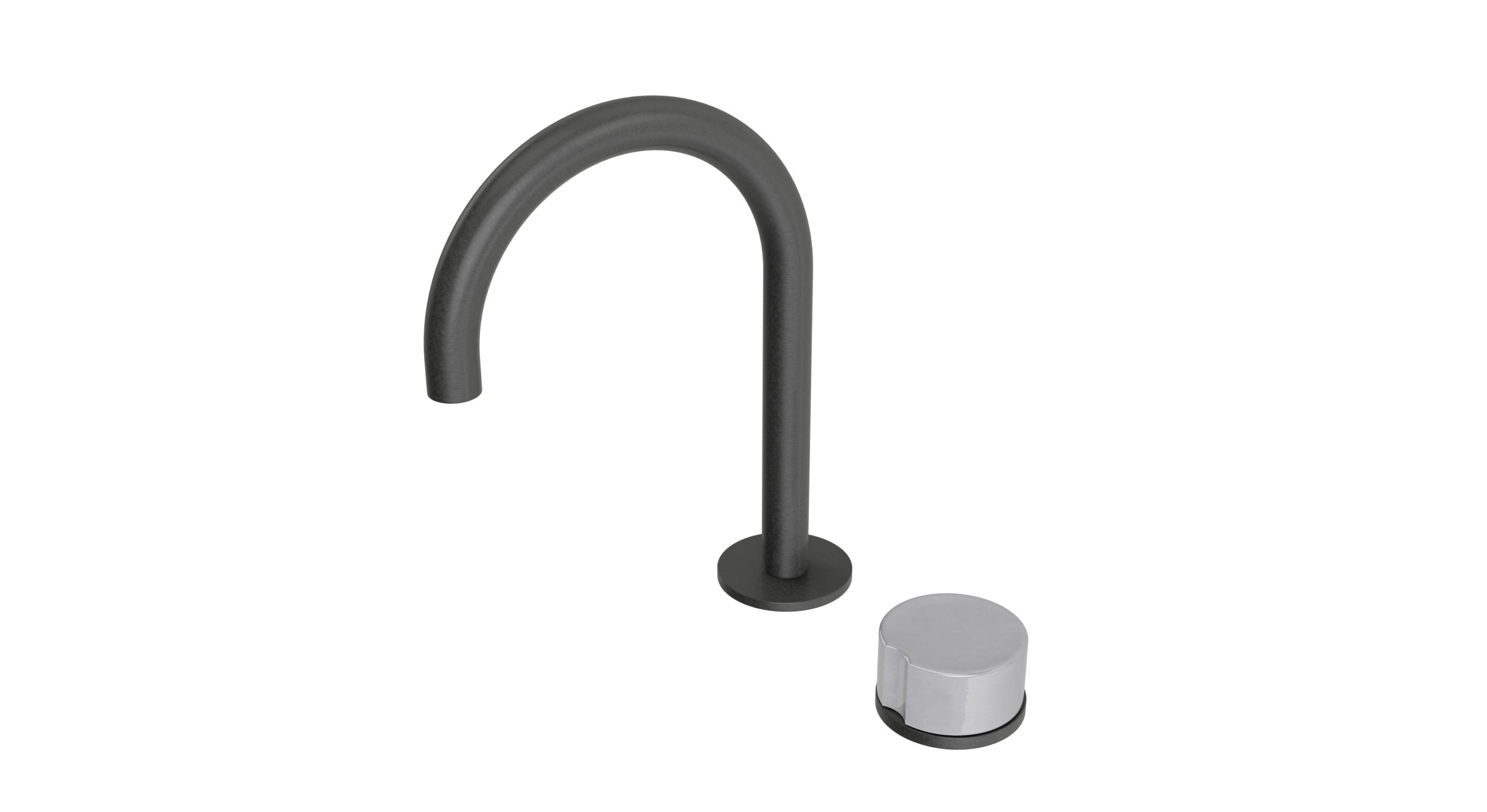 Foundry One Handle Deck Mount Gooseneck Lavatory Faucet with Groove Ceramic Knob Handle in Blackened Nickel