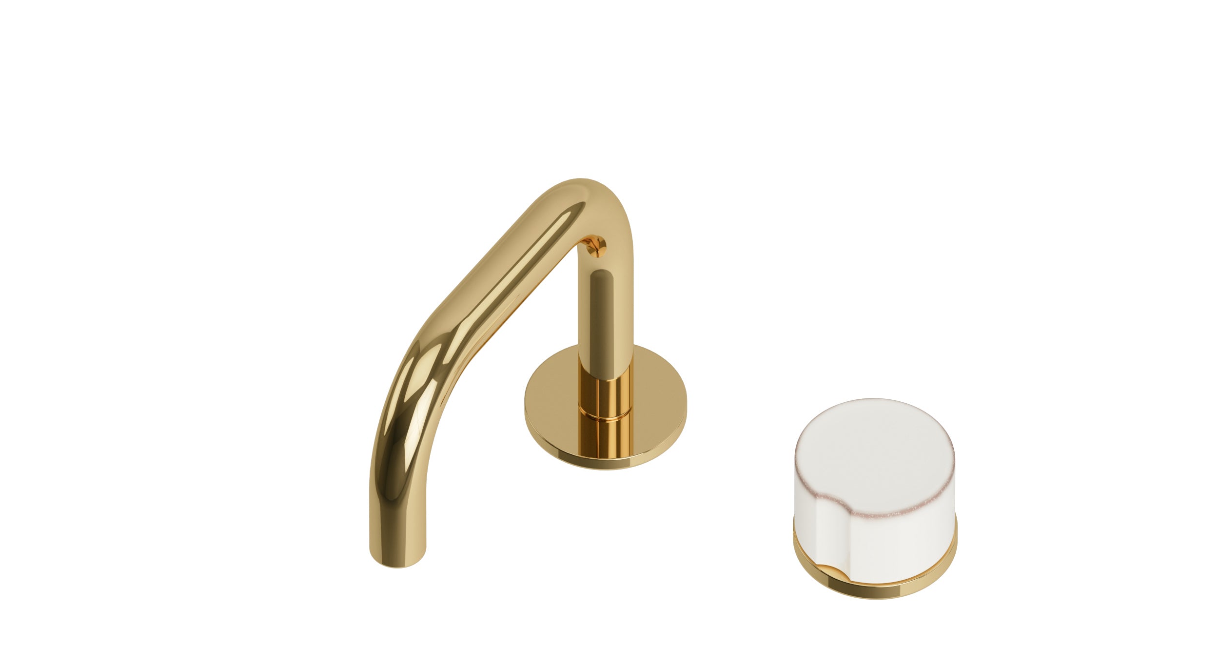 Foundry One Handle Deck Mount Squaretop Lavatory Faucet with Groove Ceramic Knob Handle in Polished Brass