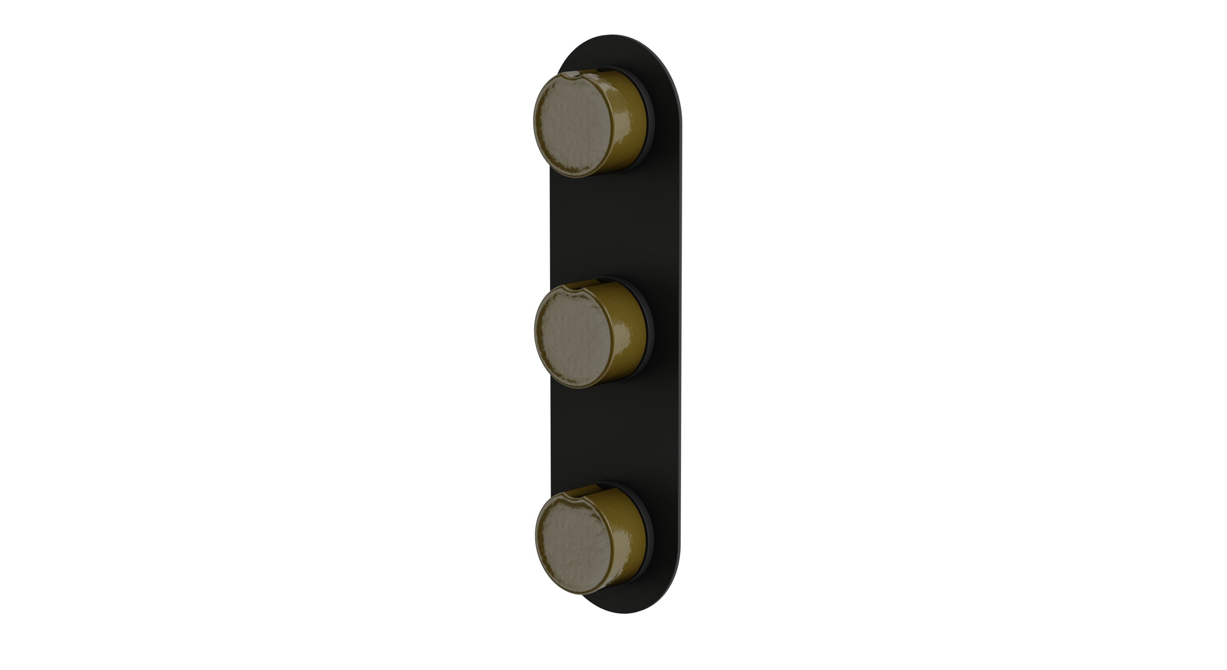 Foundry Three Handle Wall Mount Shower Trim with Groove Ceramic Knob Handles in Matte Black