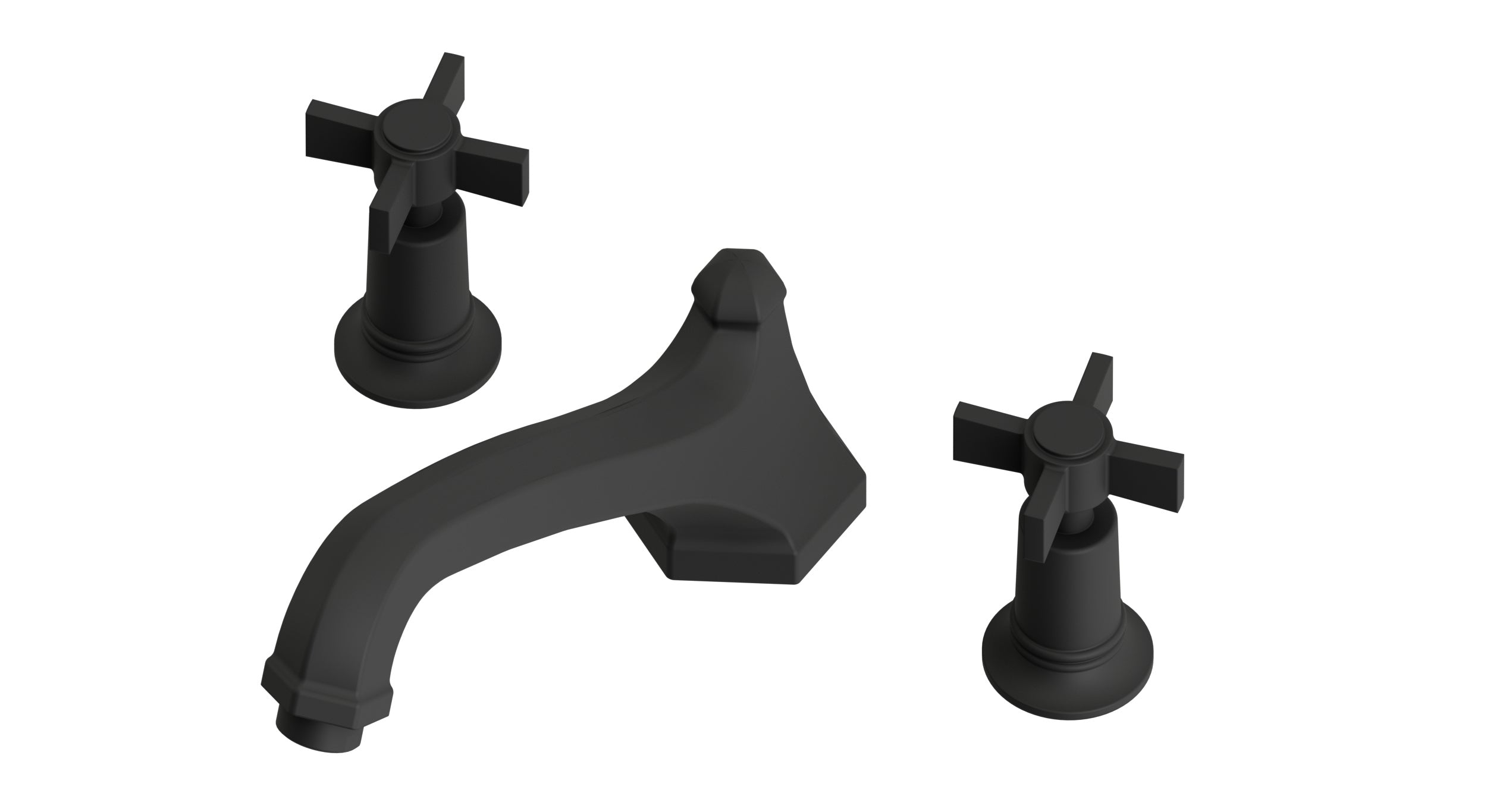 Emerson Two Handle Deck Mount Low Hexagon Bath Trim with Defined Cross Handles in Matte Black