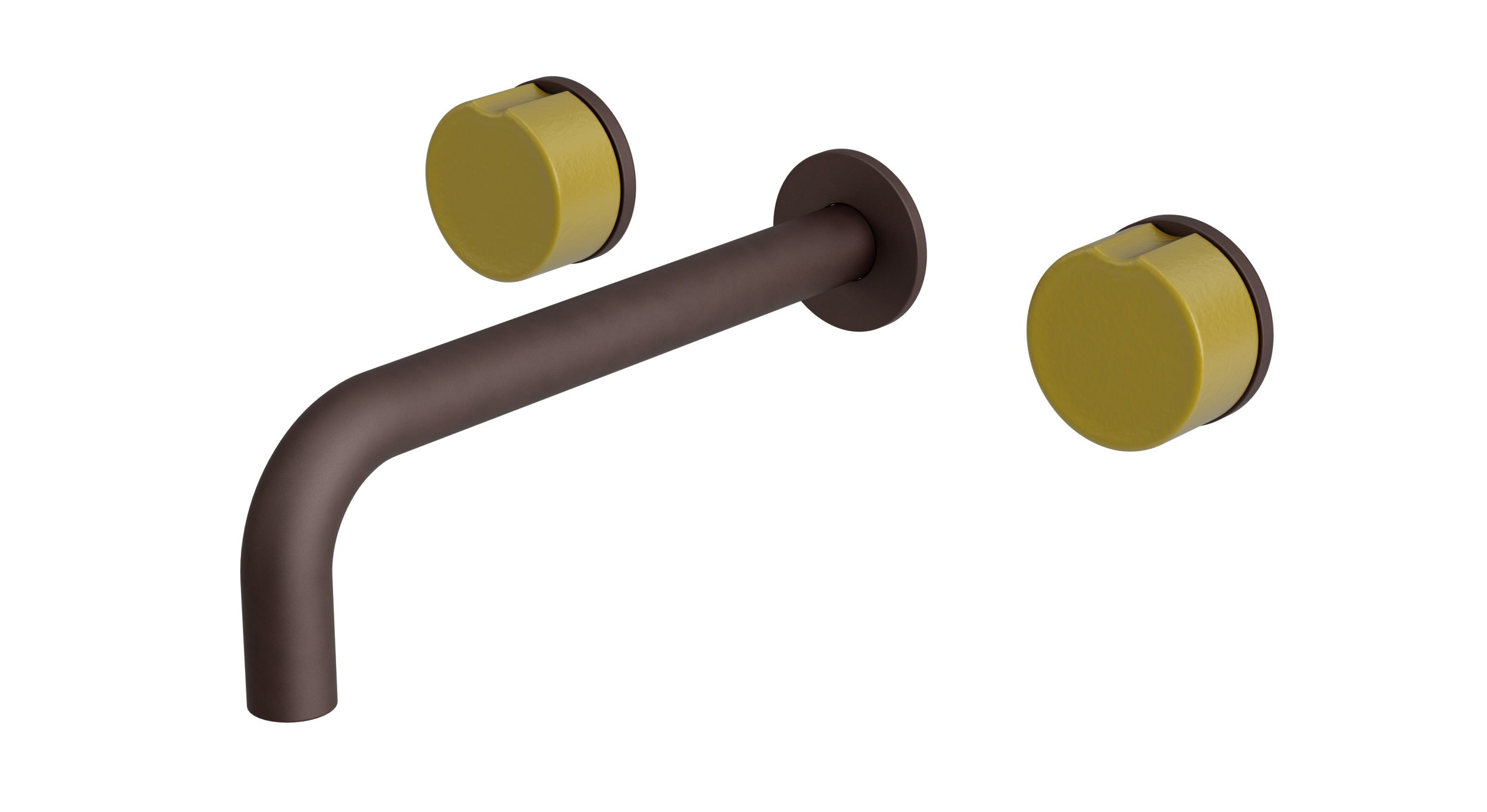 Foundry Two Handle Wall Mount 7.5" Lavatory Faucet with Groove Ceramic Knob Handles in Architectural Copper