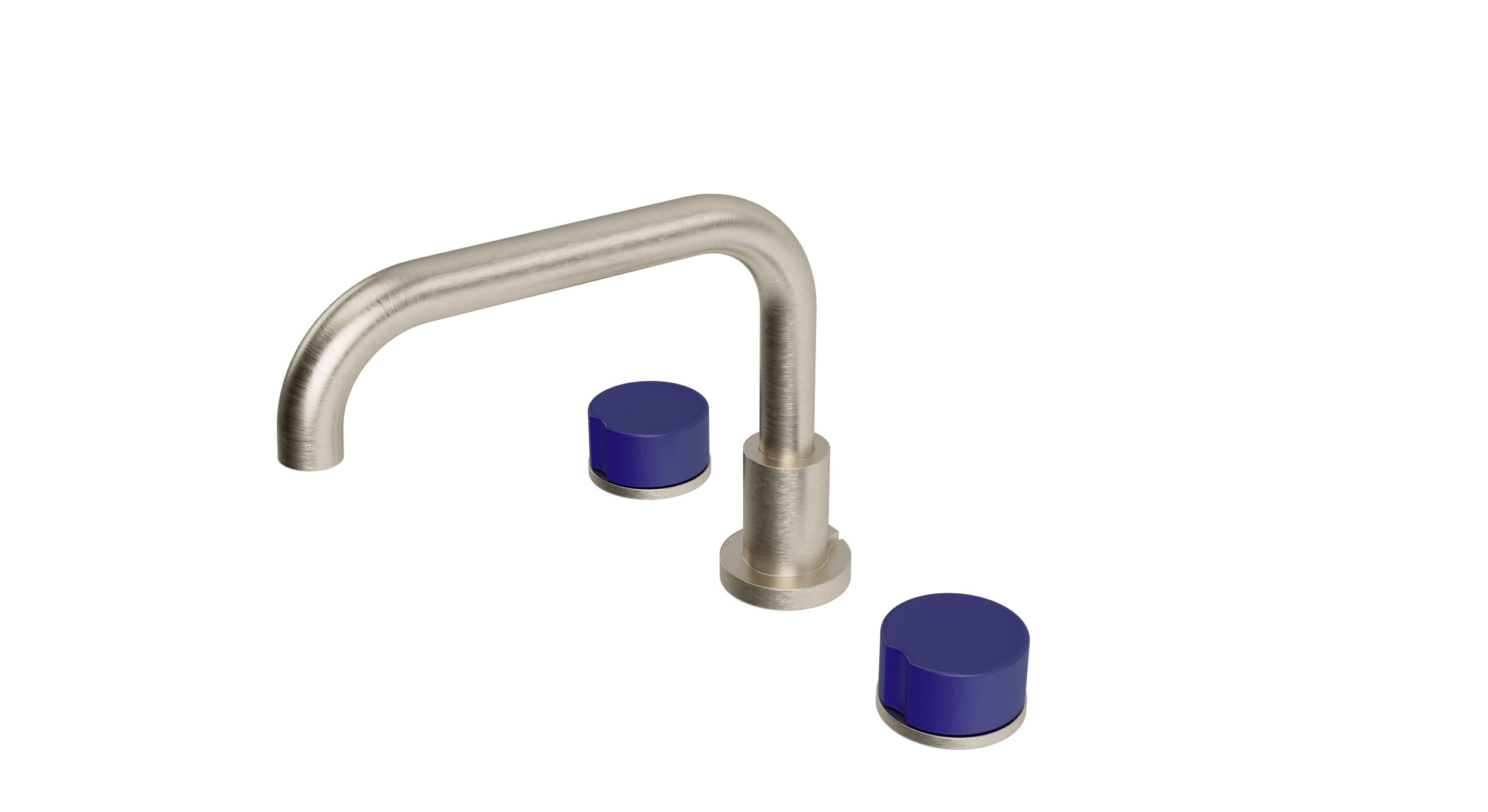 Foundry Two Handle Deck Mount Squaretop Bath Trim with Groove Ceramic Knob Handles in Satin Nickel