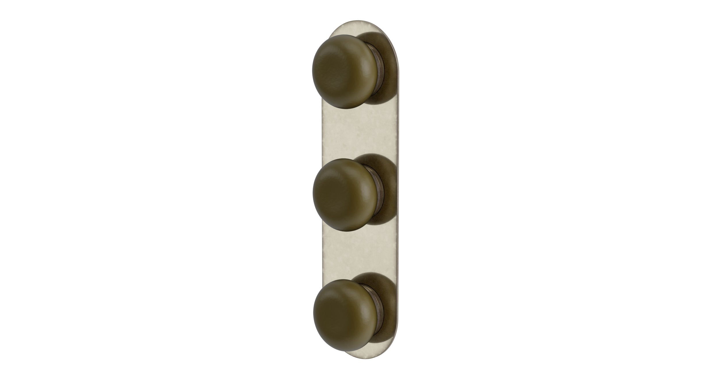 Foundry Three Handle Wall Mount Shower Trim with Pebble Ceramic Knob Handles in French Nickel