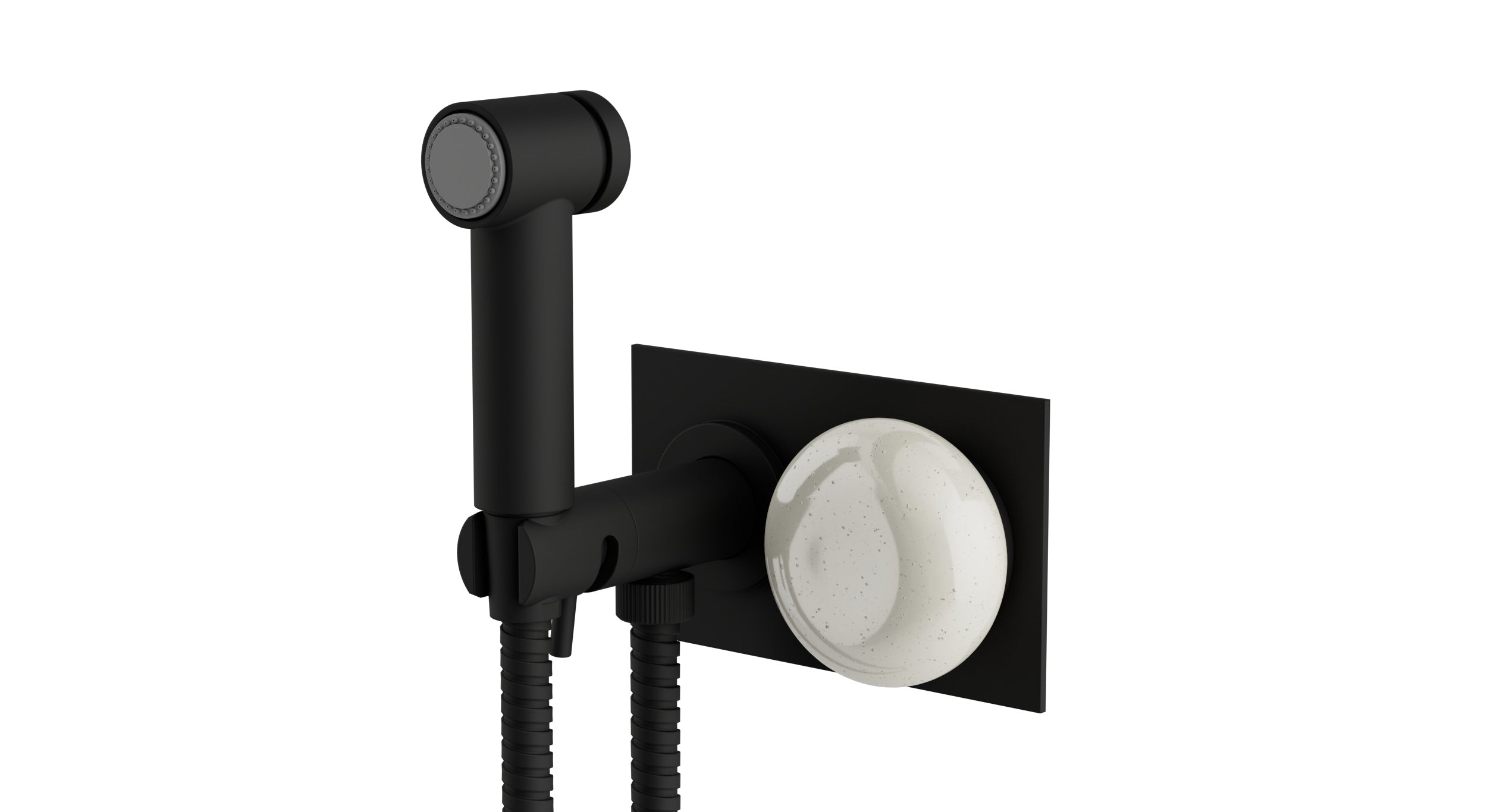 Foundry One Handle Wall Mount Bidet Trim with Pebble Ceramic Knob Handle in Matte Black