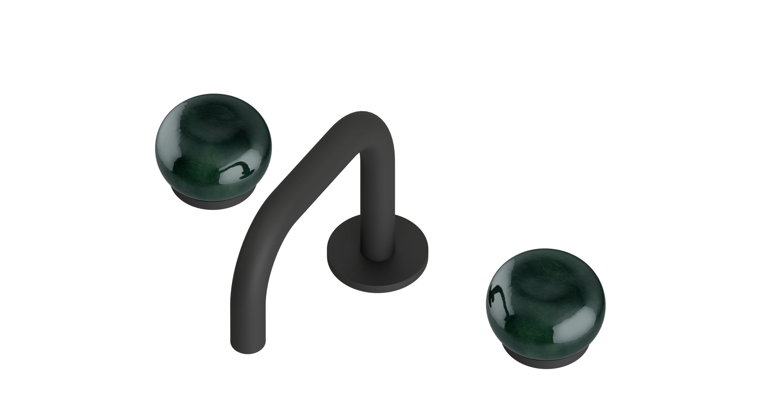 Foundry Two Handle Deck Mount Squaretop Lavatory Faucet with Pebble Ceramic Knob Handles in Matte Black