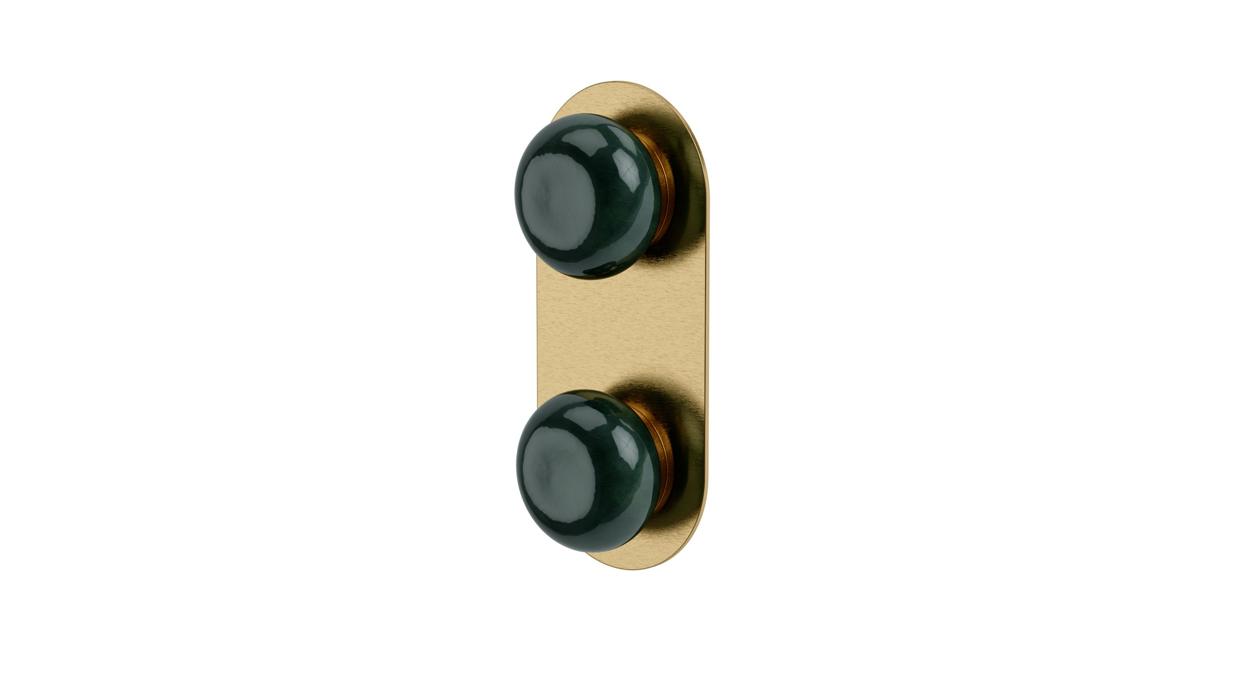 Foundry Two Handle Wall Mount Shower Trim with Pebble Ceramic Knob Handles in Satin Brass