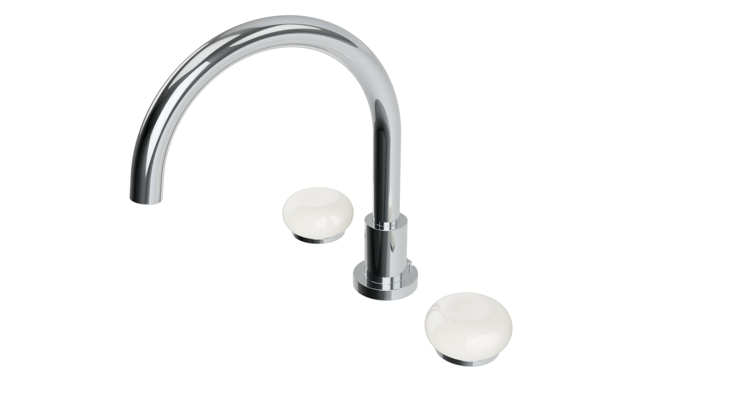 Foundry Two Handle Deck Mount Gooseneck Bath Trim with Pebble Ceramic Knob Handles in Polished Chrome