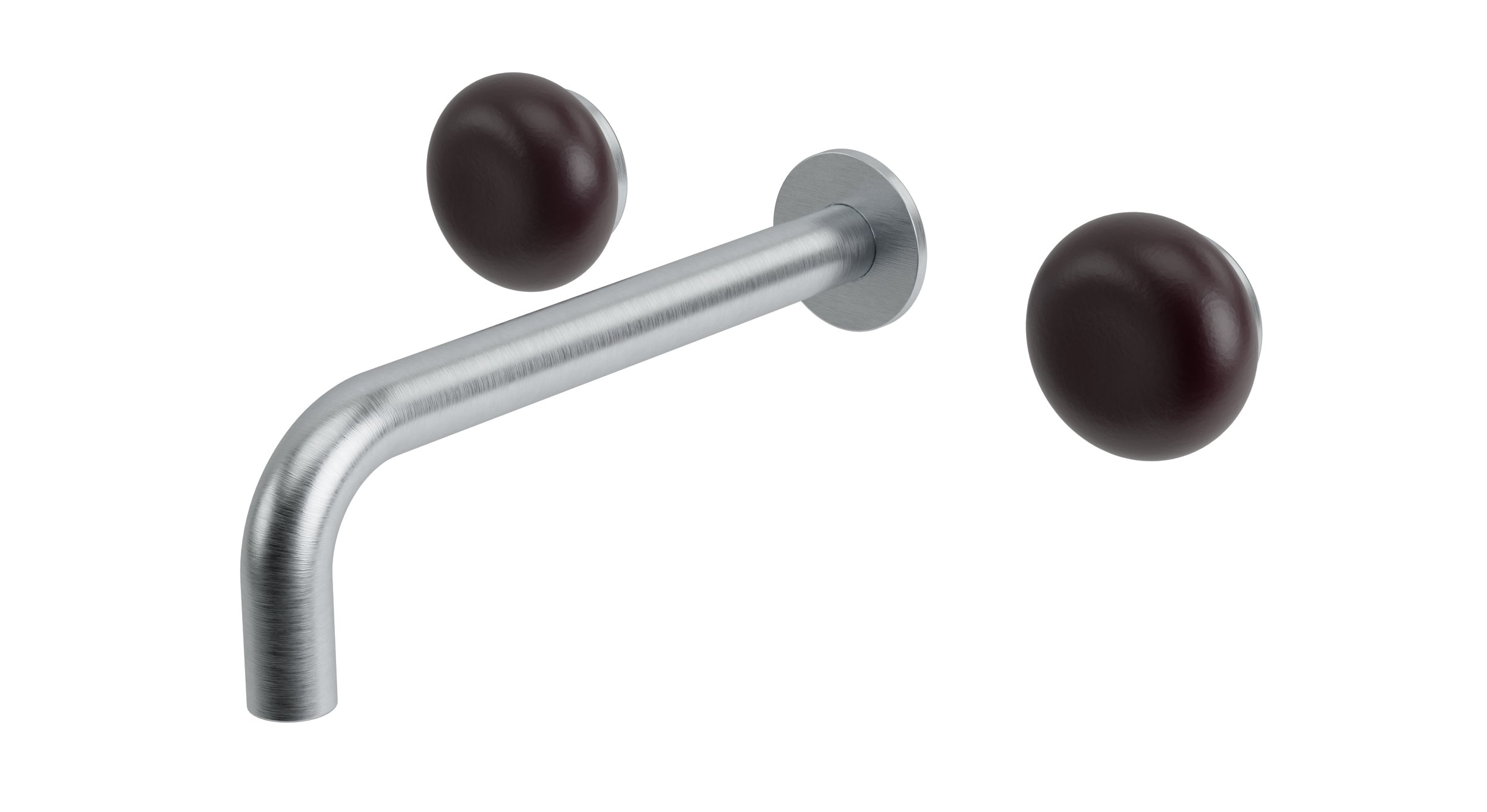 Foundry Two Handle Wall Mount 7.5" Lavatory Faucet with Pebble Ceramic Knob Handles in Satin Chrome