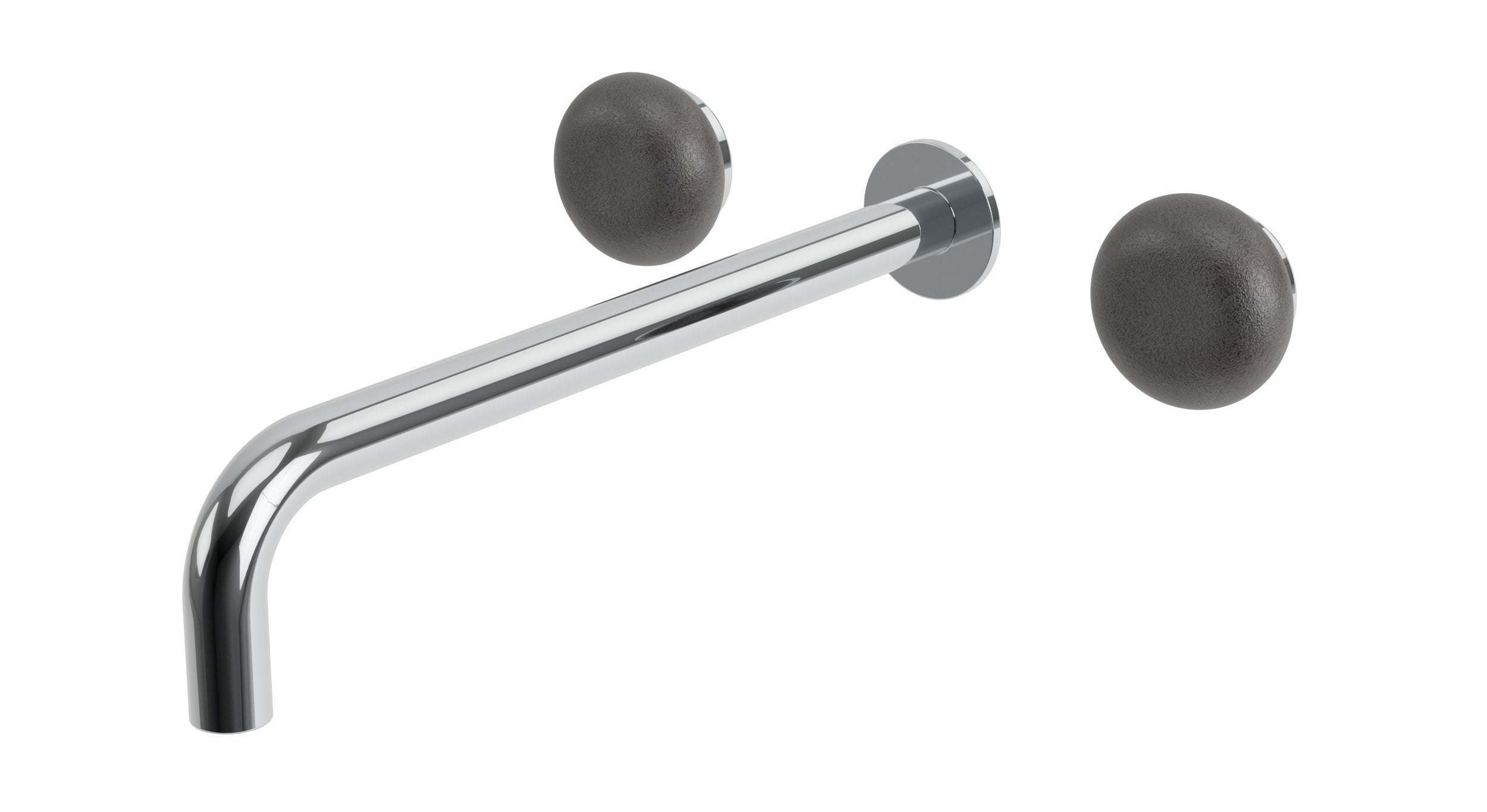 Foundry Two Handle Wall Mount 12" Lavatory Faucet with Pebble Ceramic Knob Handles in Polished Chrome