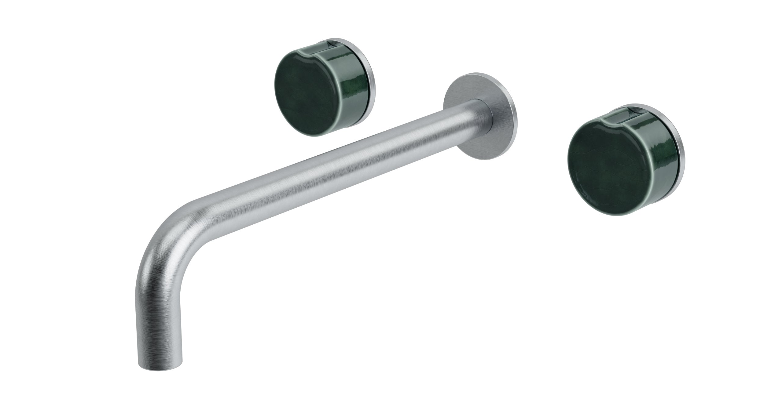 Foundry Two Handle Wall Mount 10" Lavatory Faucet with Groove Ceramic Knob Handles in Satin Chrome
