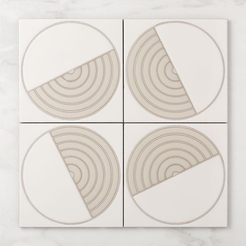 8x8 Handpainted Tile Aerial in White Motif