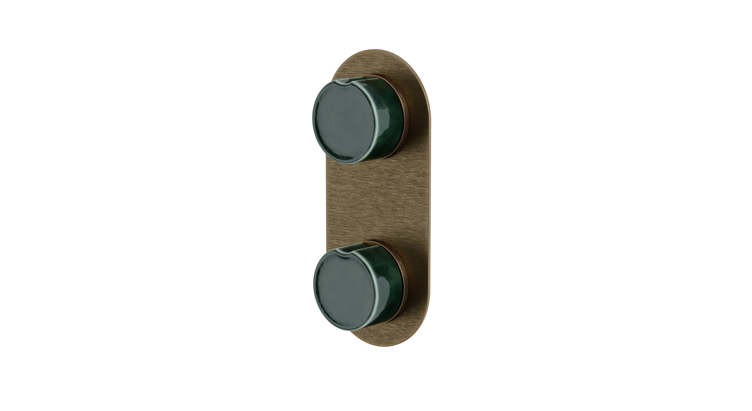 Foundry Two Handle Wall Mount Shower Trim with Groove Ceramic Knob Handles in Antique Brass