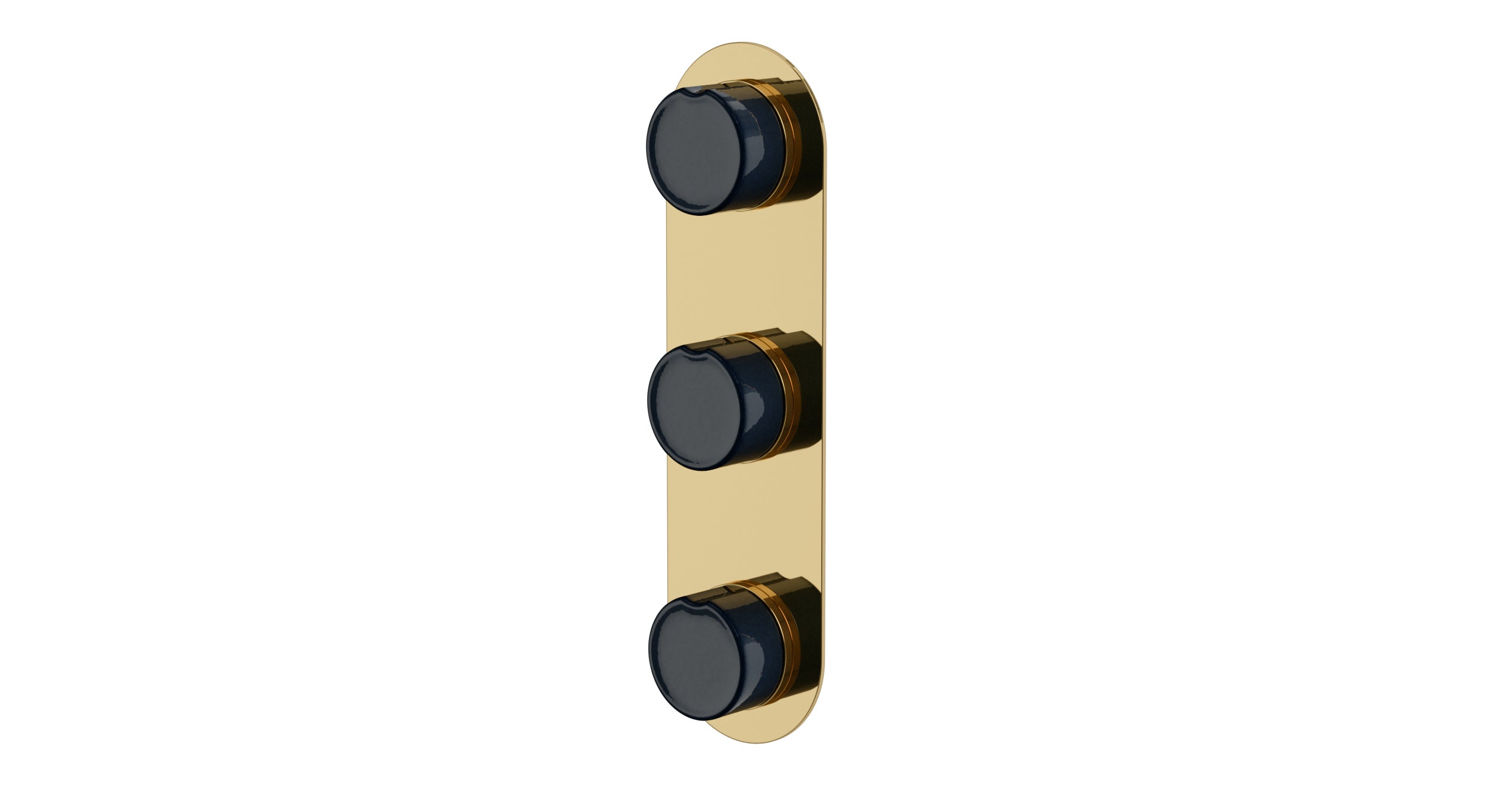 Foundry Three Handle Wall Mount Shower Trim with Groove Ceramic Knob Handles in Polished Brass