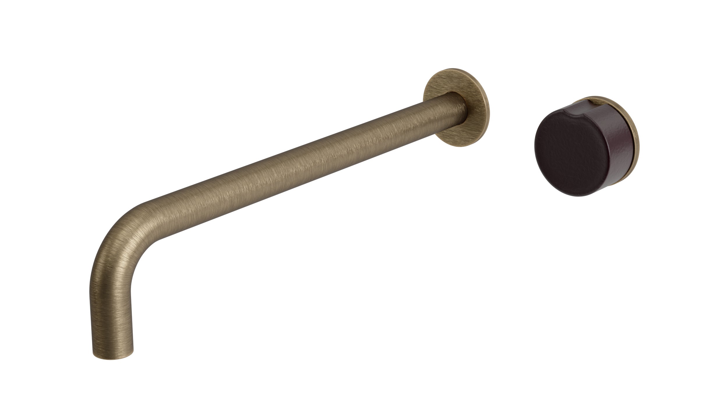 Foundry One Handle Wall Mount 12" Lavatory Faucet with Pebble Ceramic Knob Handle in Antique Brass