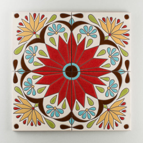 8x8 Handpainted Tile Ensenito in Warm Motif