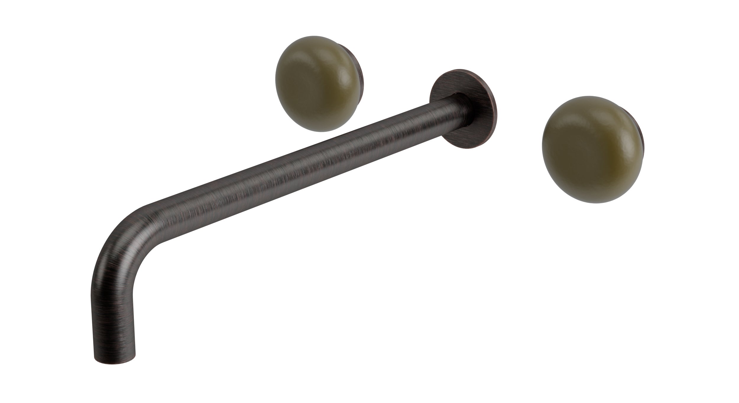 Foundry Two Handle Wall Mount 12" Lavatory Faucet with Pebble Ceramic Knob Handles in Antique Bronze