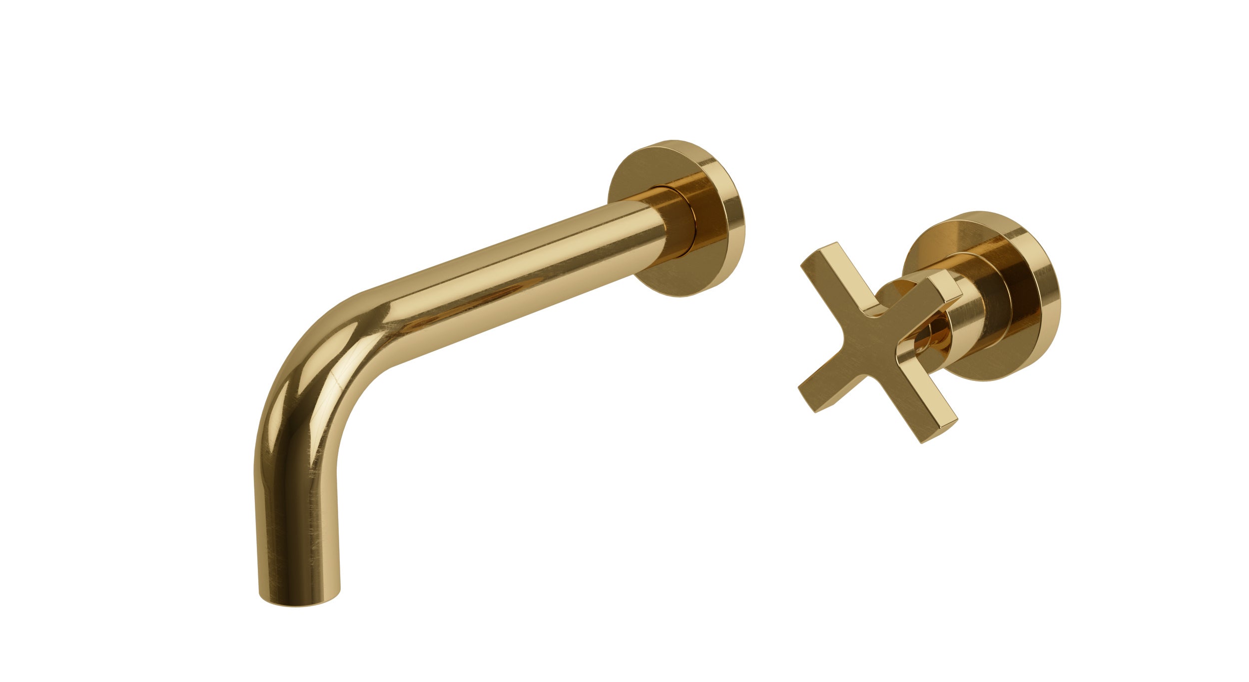 Flatiron One Handle Wall Mount 7.5" Lavatory Faucet with Linear Cross Handle in Uncoated Polished Brass