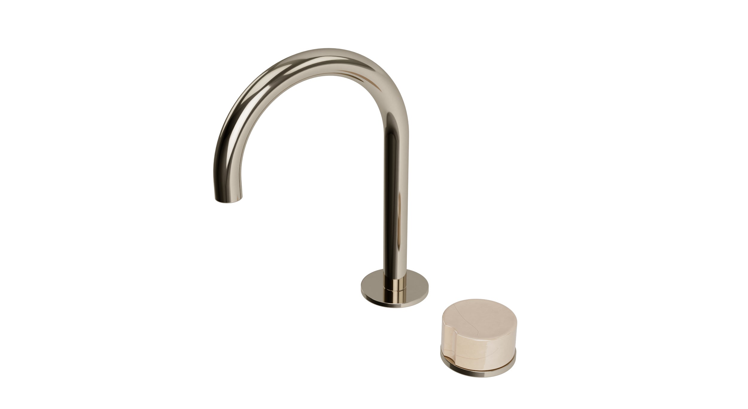 Foundry One Handle Deck Mount Gooseneck Lavatory Faucet with Groove Ceramic Knob Handle in Polished Nickel
