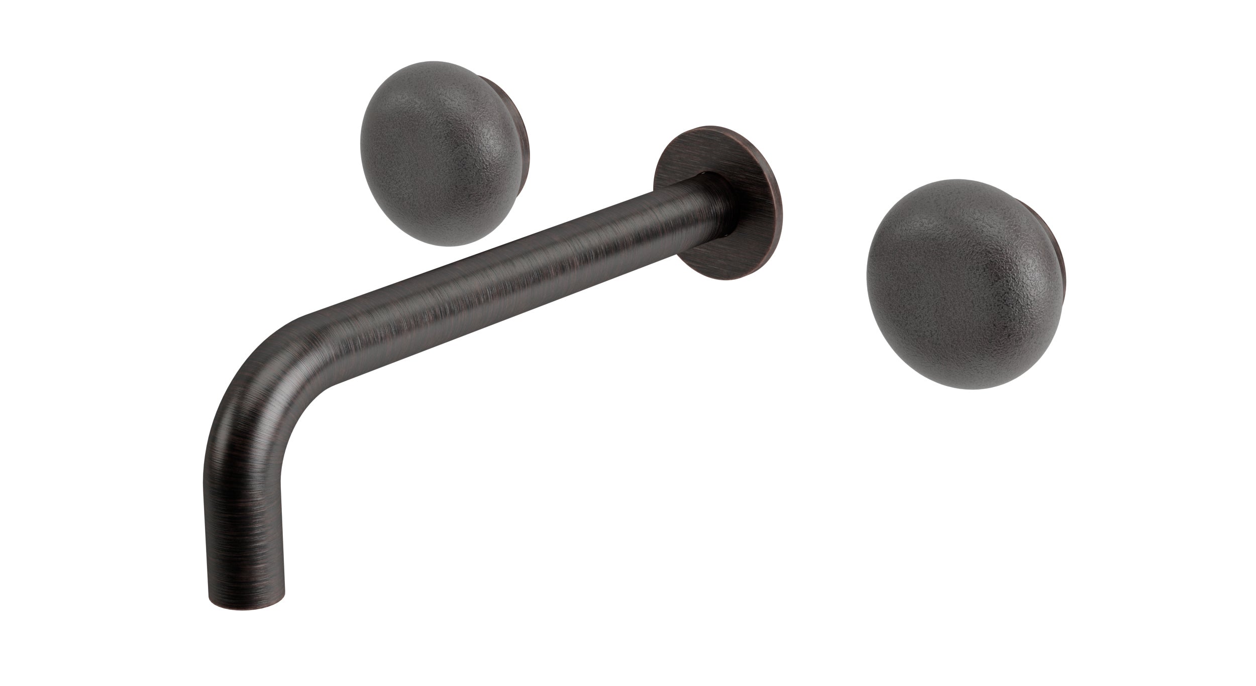 Foundry Two Handle Wall Mount 7.5" Lavatory Faucet with Pebble Ceramic Knob Handles in Antique Bronze