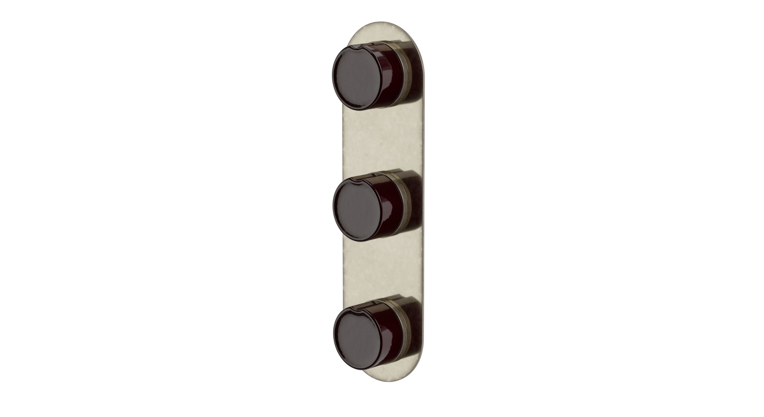 Foundry Three Handle Wall Mount Shower Trim with Groove Ceramic Knob Handles in French Nickel
