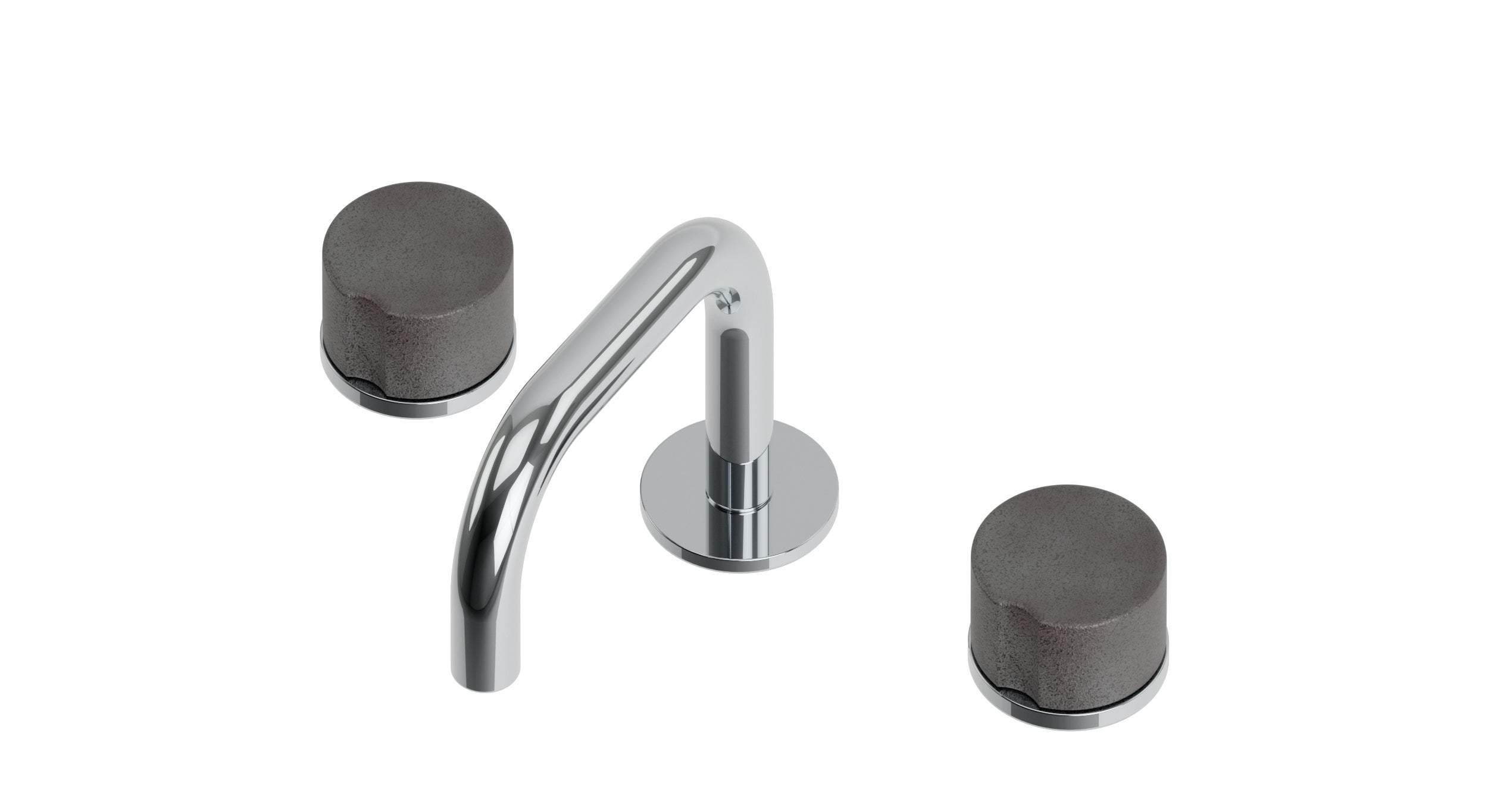 Foundry Two Handle Deck Mount Squaretop Lavatory Faucet with Groove Ceramic Knob Handles in Polished Chrome