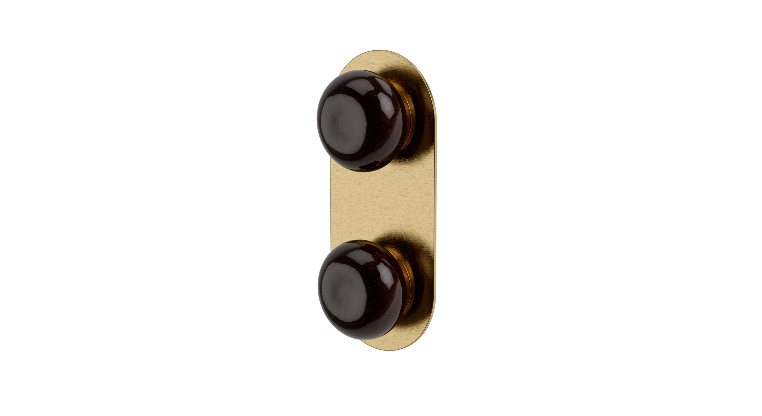Foundry Two Handle Wall Mount Shower Trim with Pebble Ceramic Knob Handles in Satin Brass