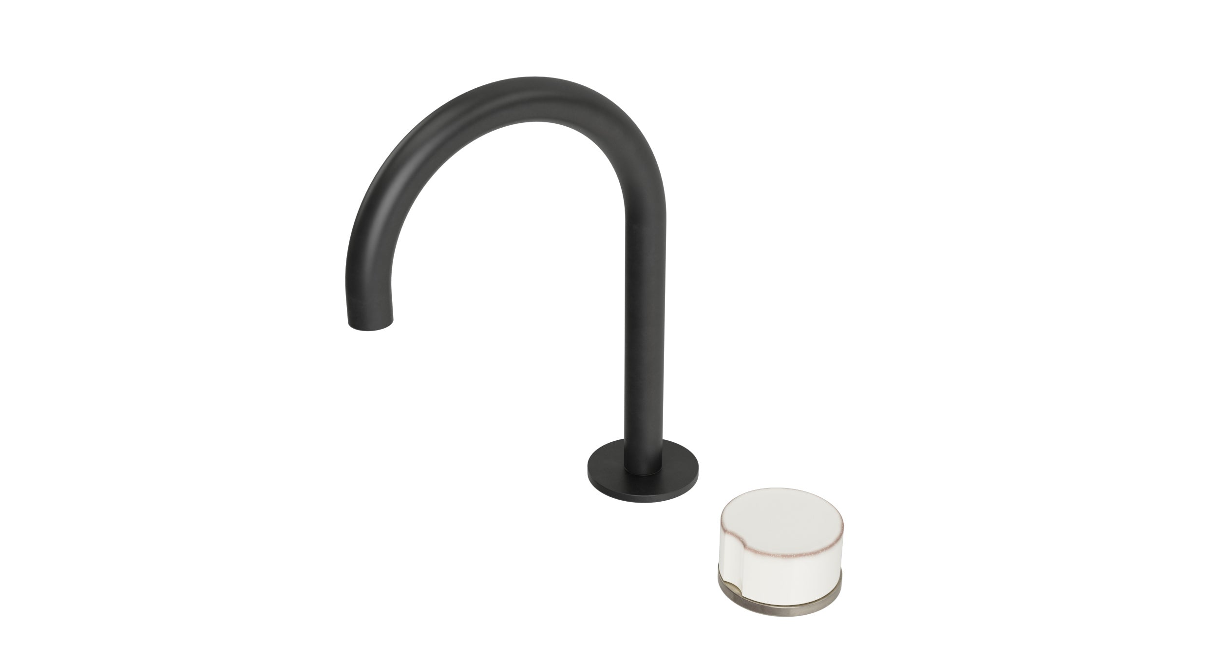 Foundry One Handle Deck Mount Gooseneck Lavatory Faucet with Groove Ceramic Knob Handle in Oil Rubbed Bronze