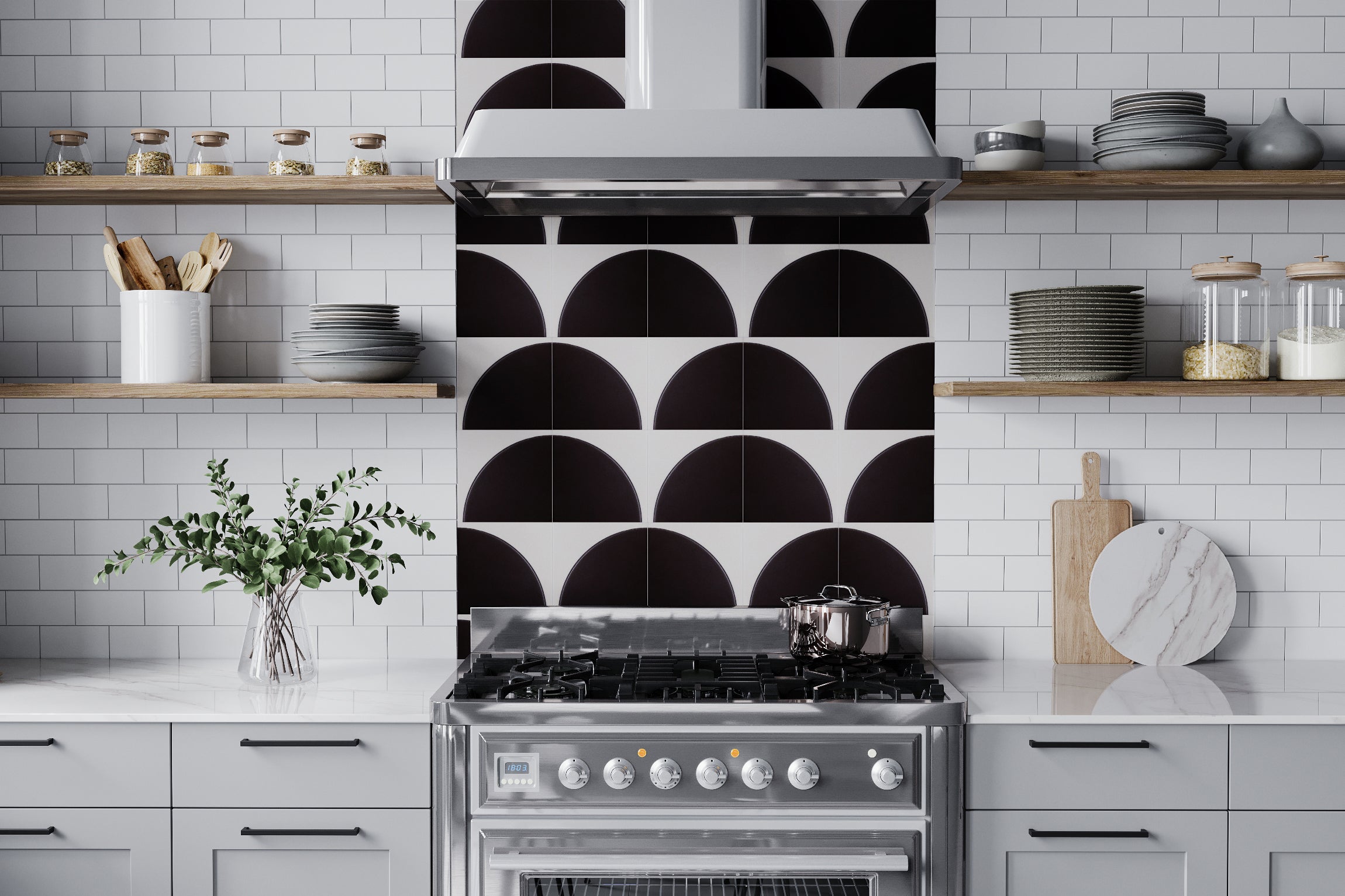 8x8 Handpainted Tile Fallow in Cool Motif