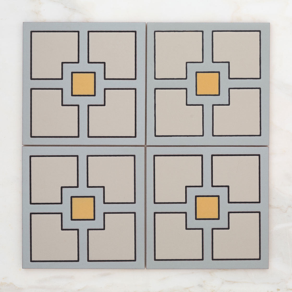 8x8 Handpainted Tile Seattle in Yellow Motif