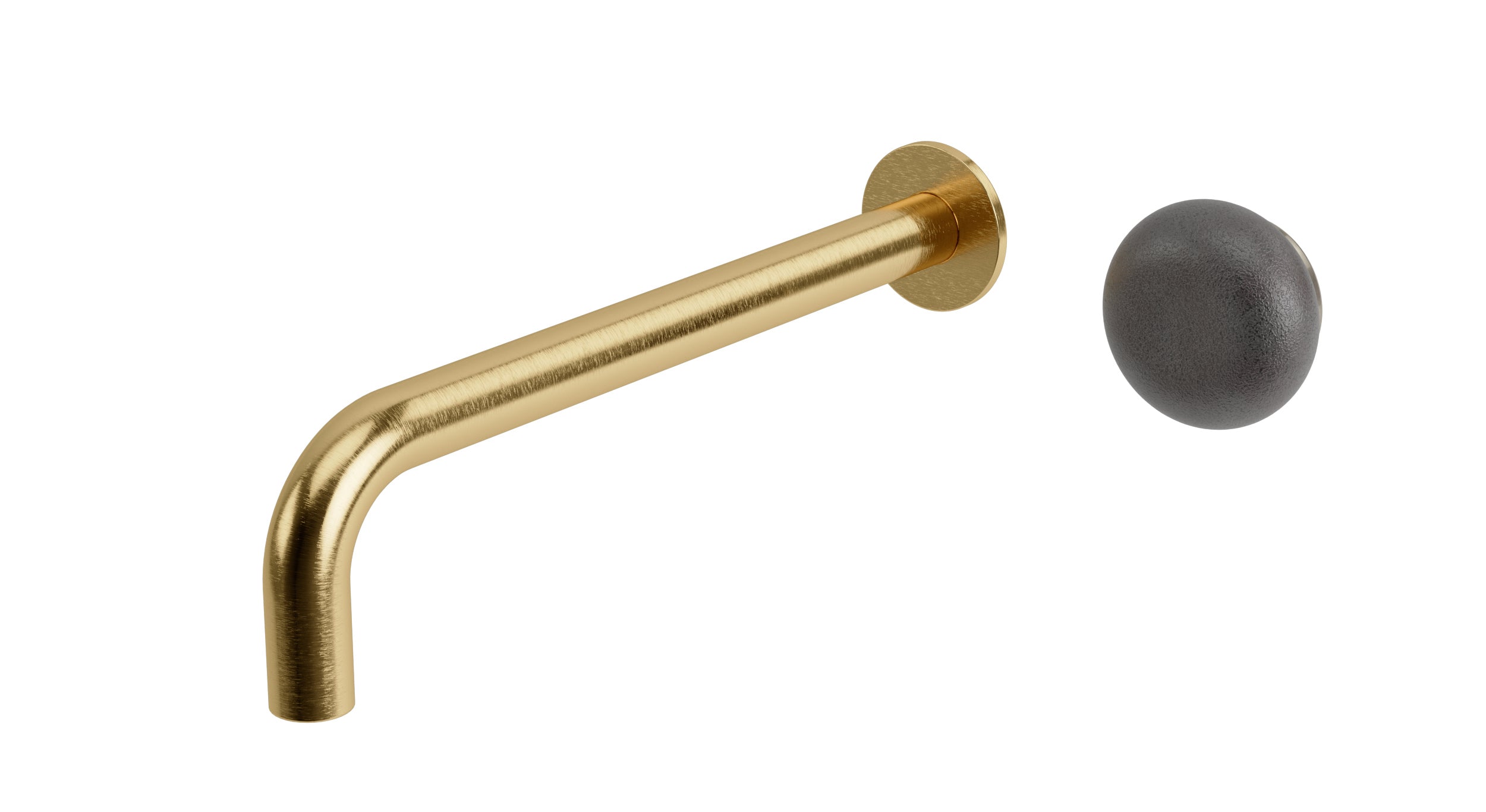 Foundry One Handle Wall Mount 10" Lavatory Faucet with Pebble Ceramic Knob Handle in Satin Brass