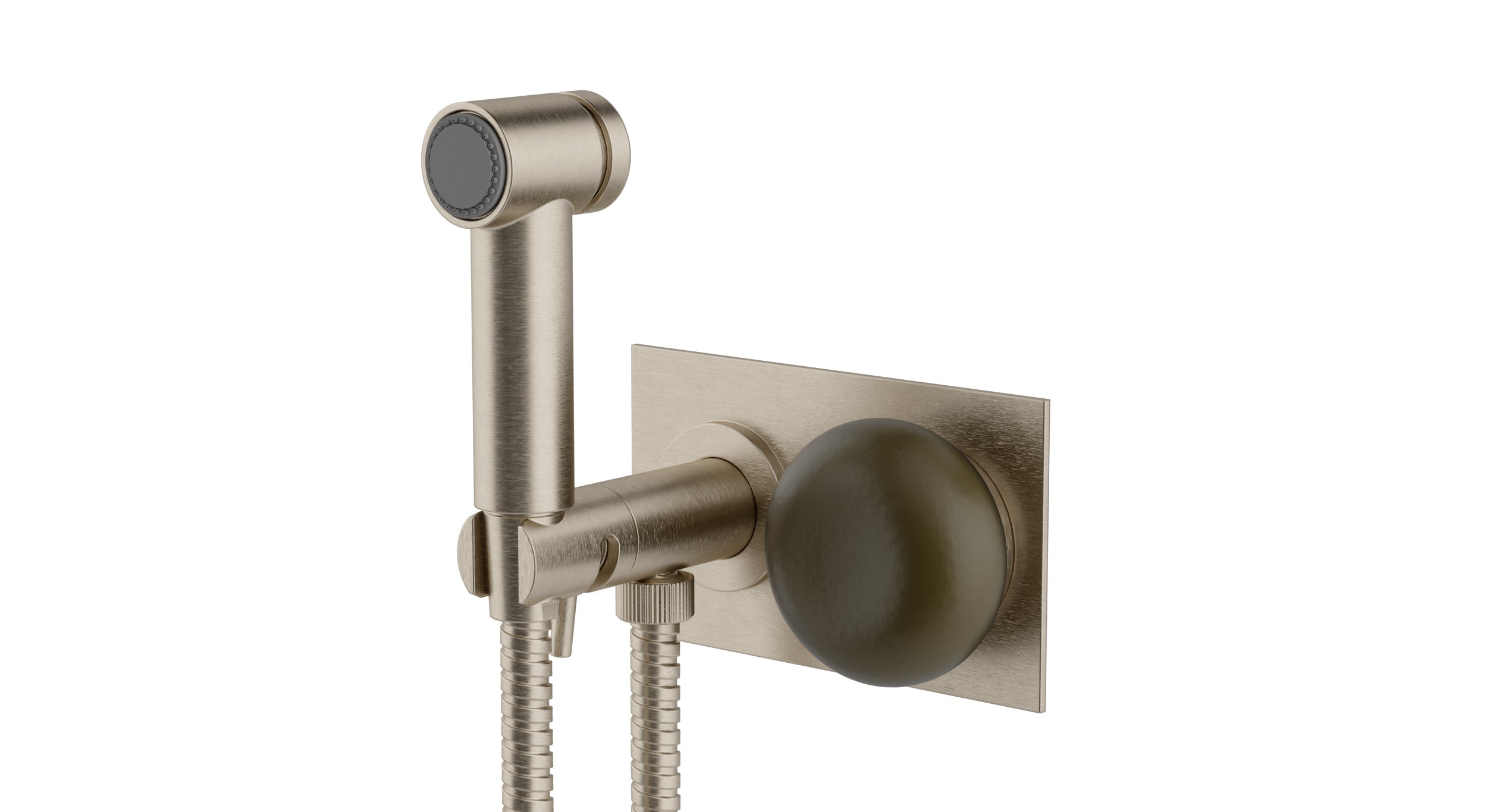 Foundry One Handle Wall Mount Bidet Trim with Pebble Ceramic Knob Handle in Satin Nickel