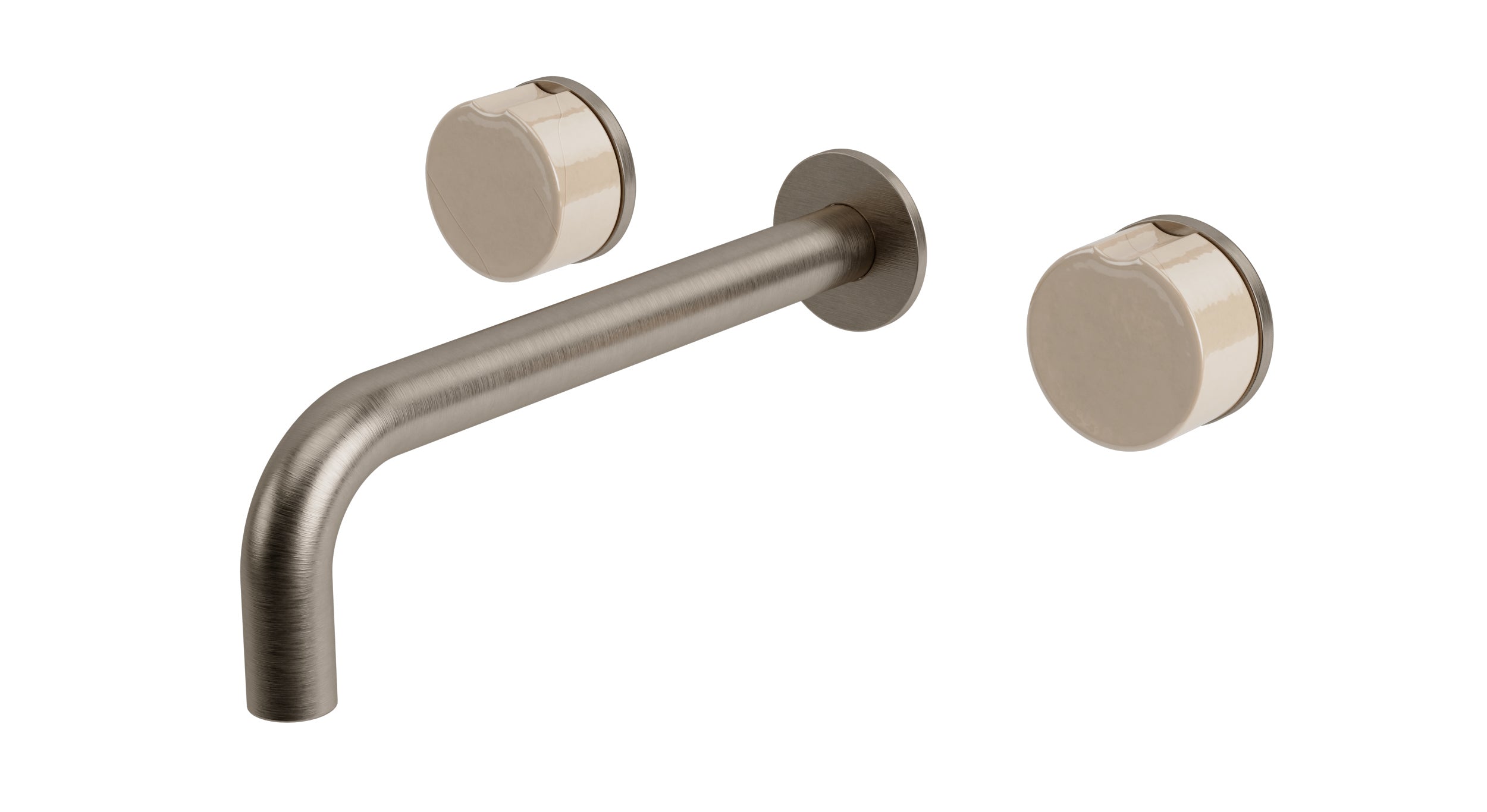 Foundry Two Handle Wall Mount 7.5" Lavatory Faucet with Groove Ceramic Knob Handles in Antique Nickel