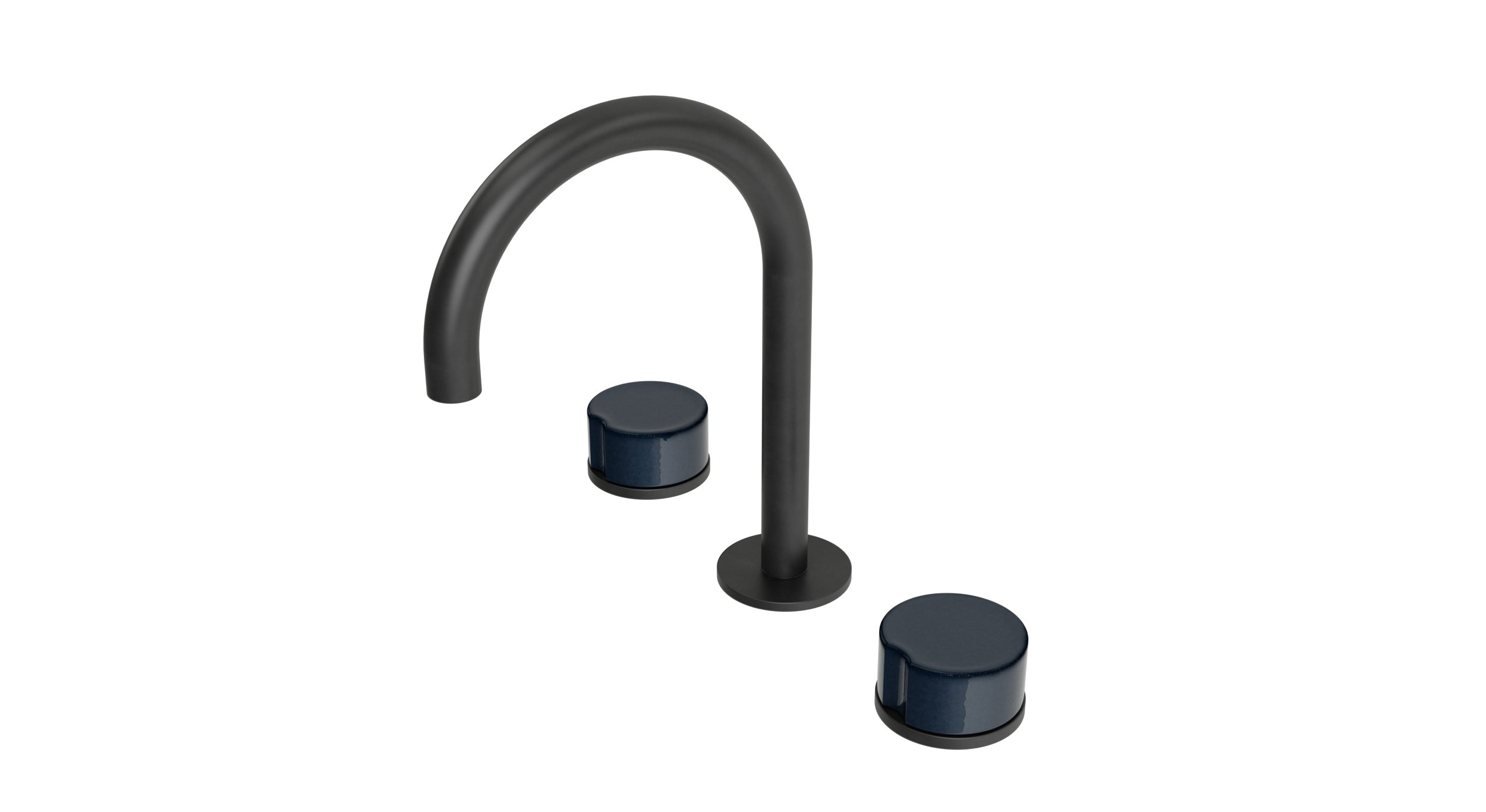 Foundry Two Handle Deck Mount Gooseneck Lavatory Faucet with Groove Ceramic Knob Handles in Oil Rubbed Bronze