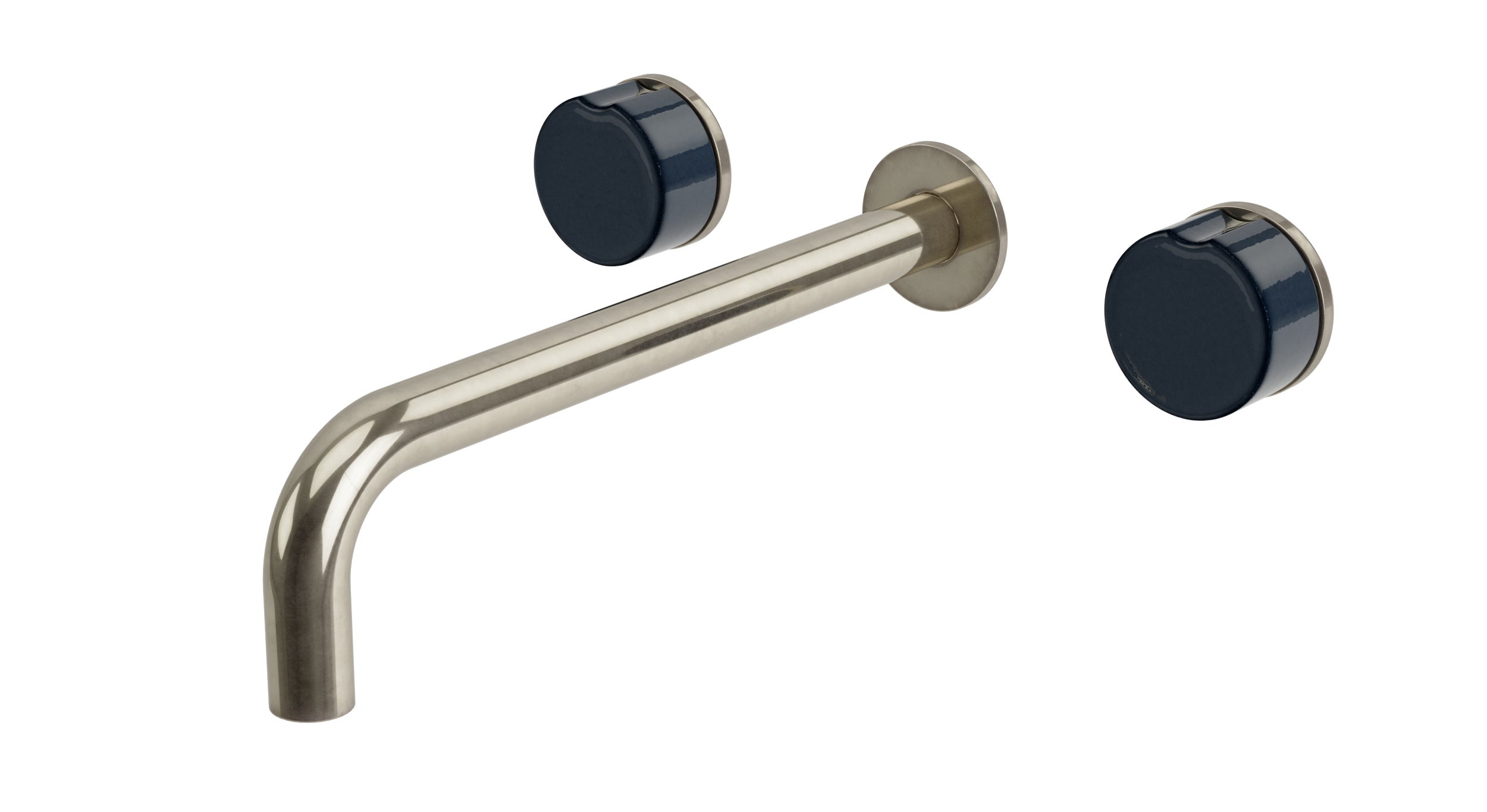 Foundry Two Handle Wall Mount 10" Lavatory Faucet with Groove Ceramic Knob Handles in French Nickel