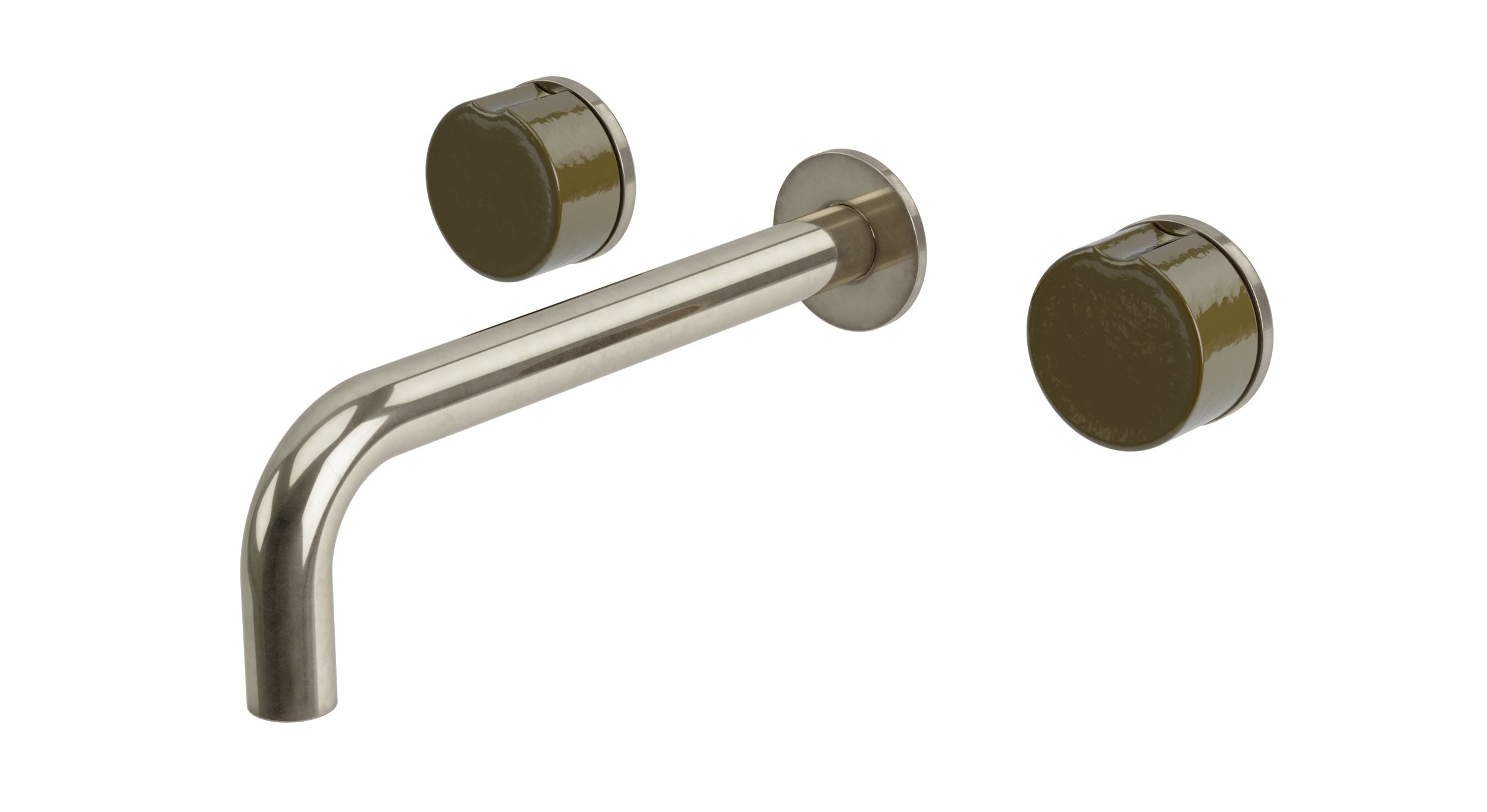 Foundry Two Handle Wall Mount 7.5" Lavatory Faucet with Groove Ceramic Knob Handles in French Nickel