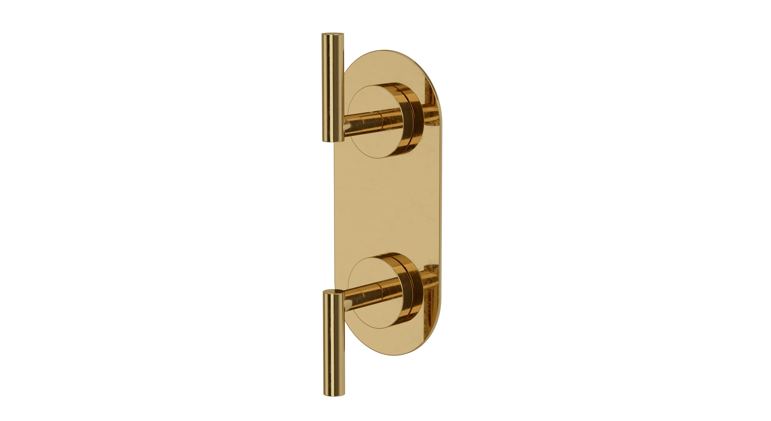 Contour Two Handle Wall Mount Shower Trim with Soft Lever Handles in Uncoated Polished Brass