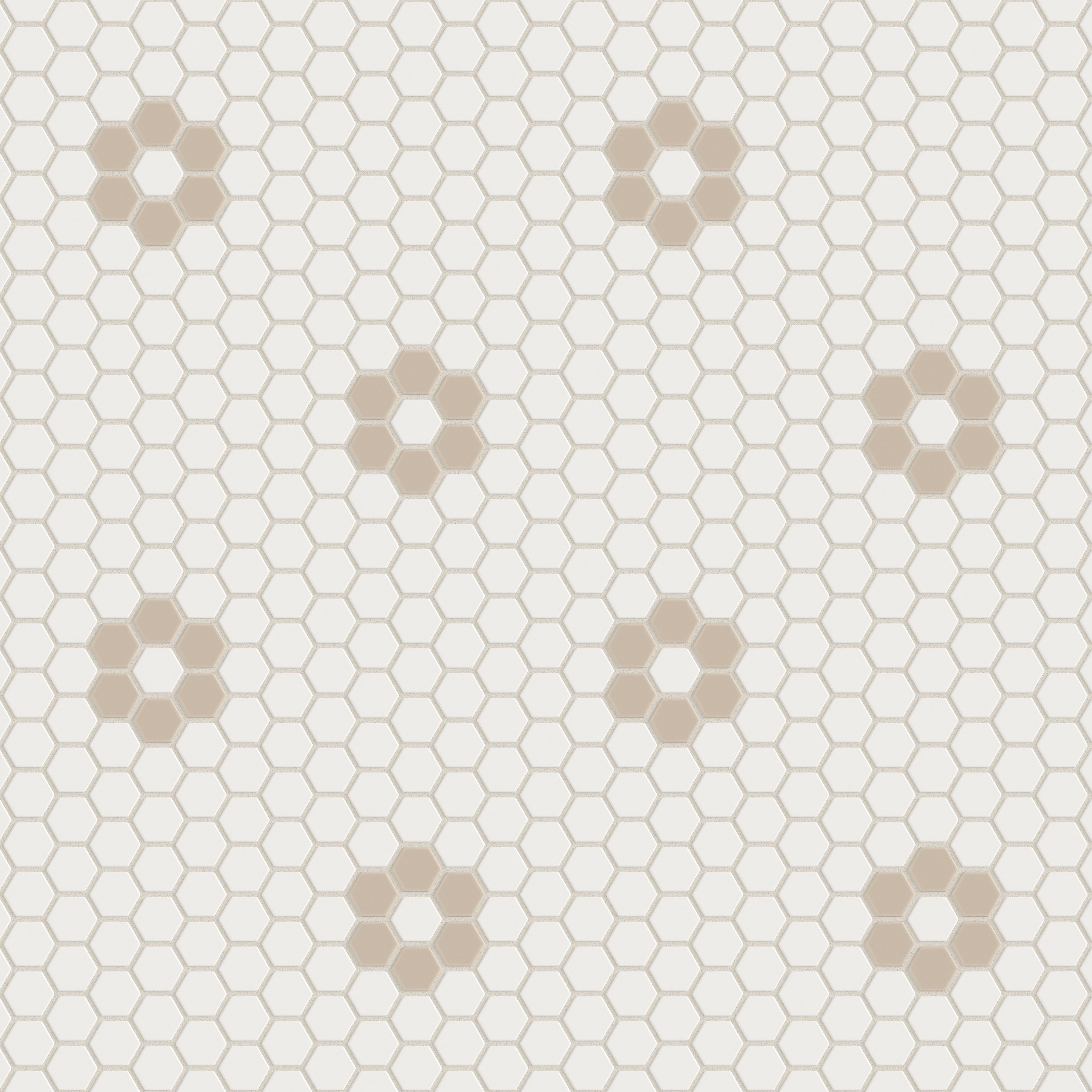 1" Hexagon Double Daisy Sheeted Original Ceramic Tile in Calcite Matte & Sweet Pea Matte