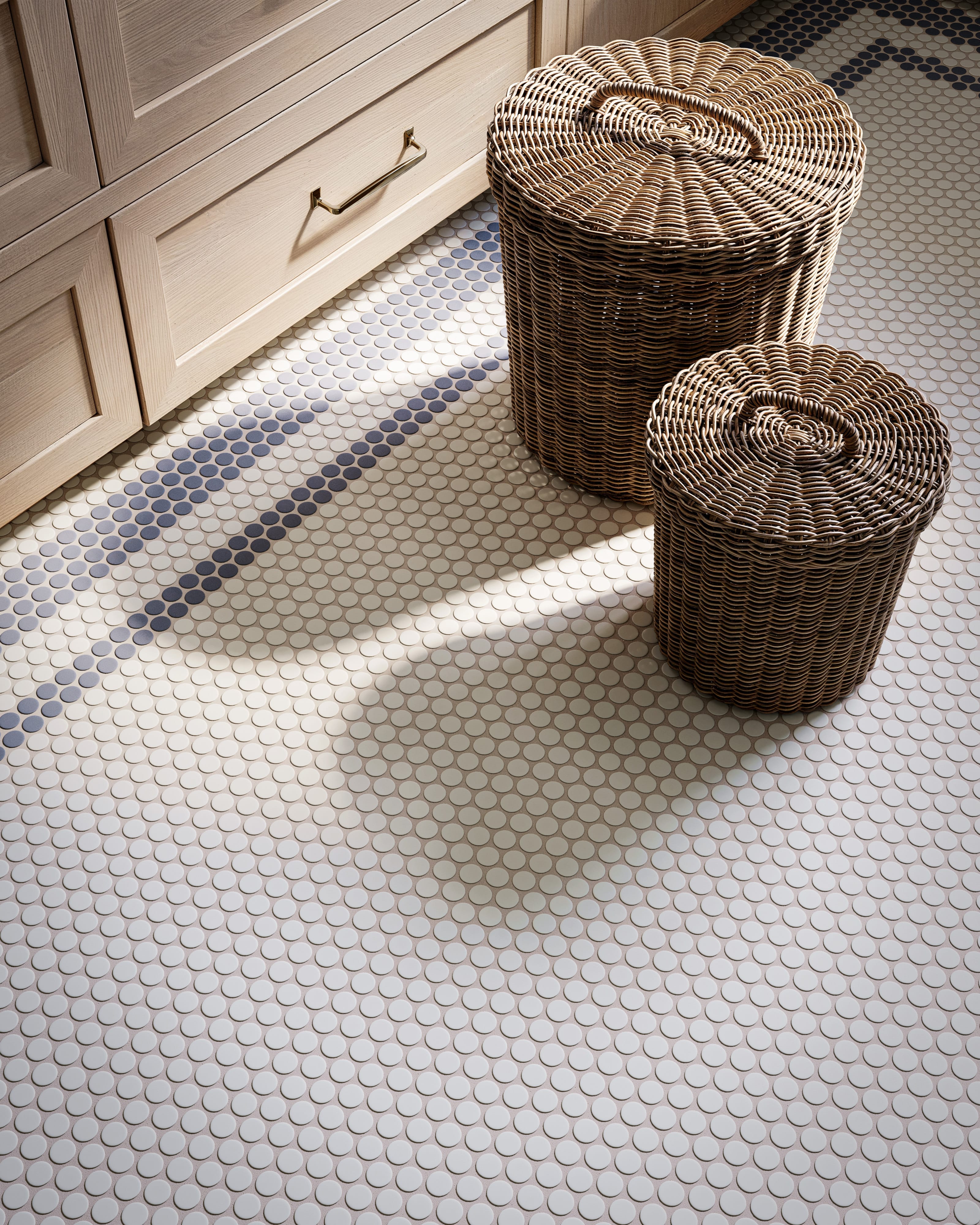 Penny Round Sheeted Original Ceramic Mosaic Tile in Slate Blue Matte