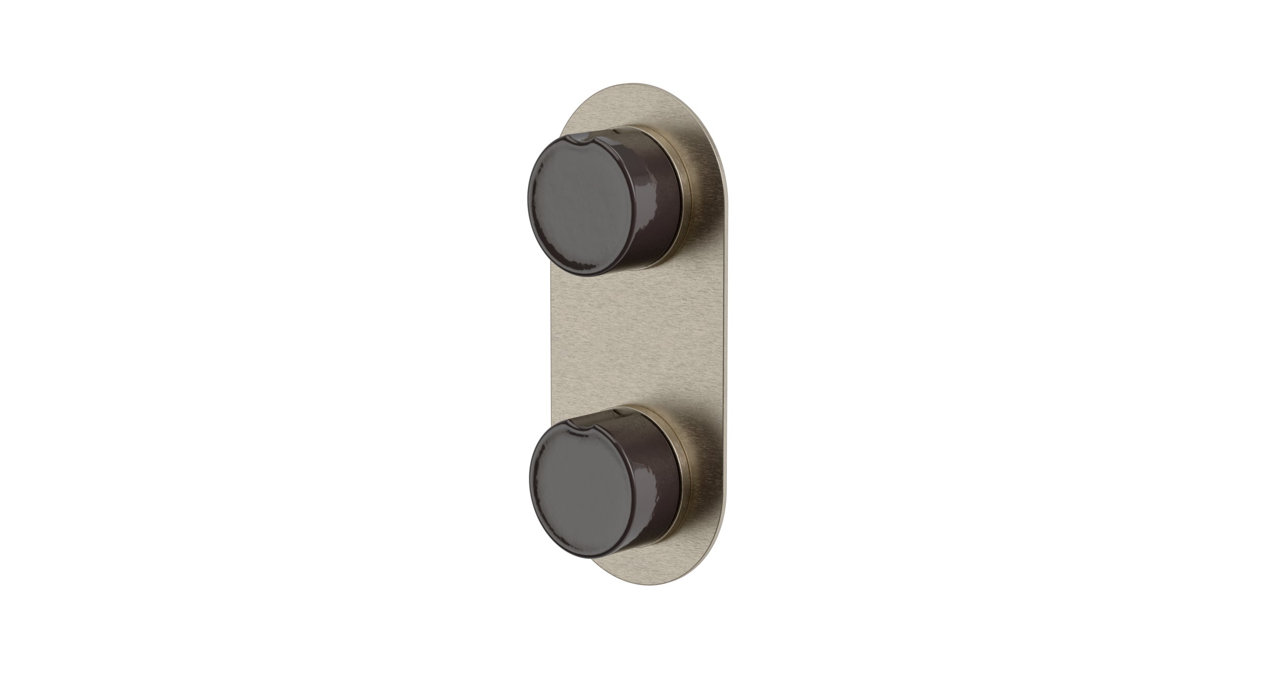 Foundry Two Handle Wall Mount Shower Trim with Groove Ceramic Knob Handles in Satin Nickel