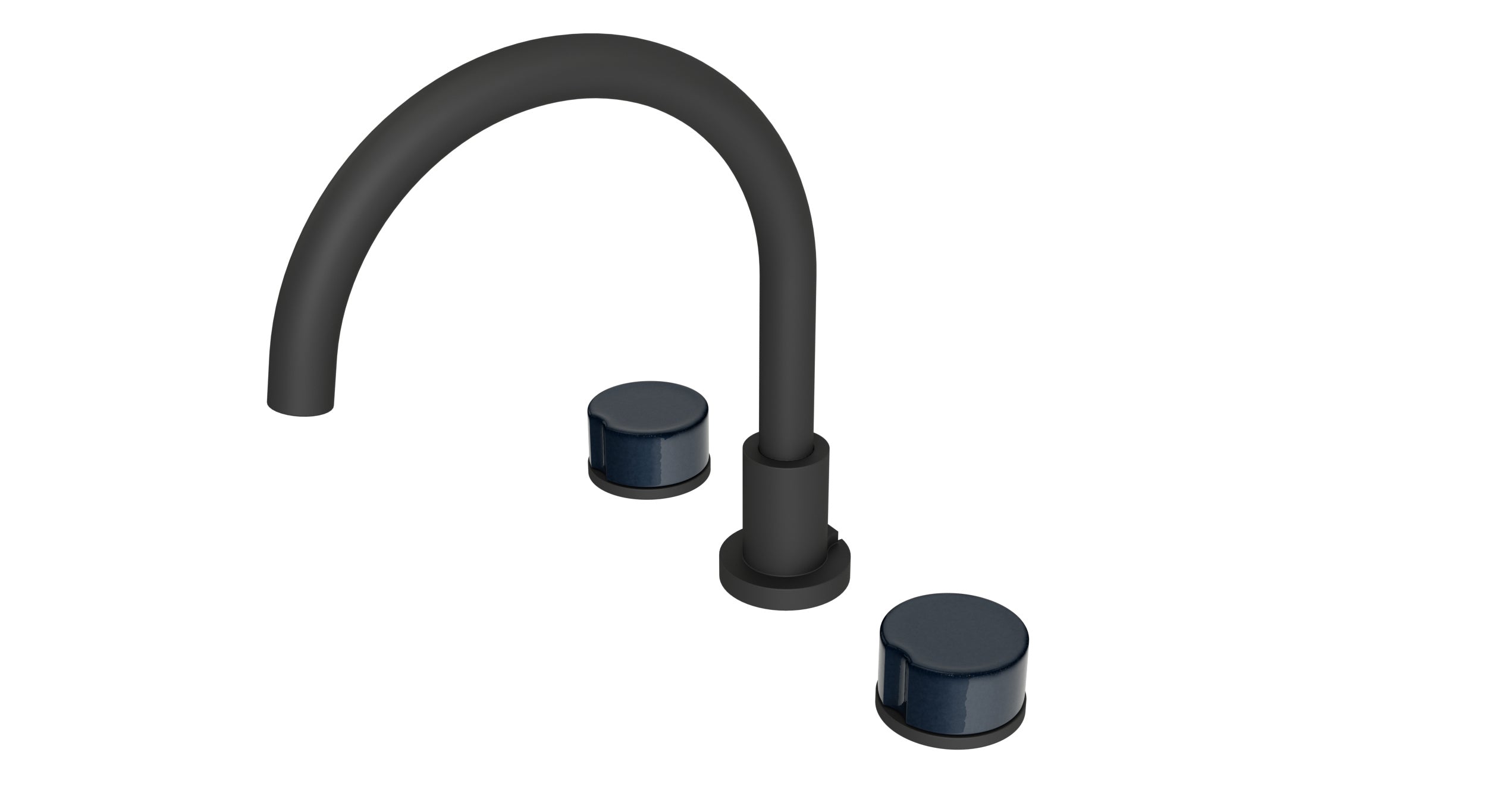 Foundry Two Handle Deck Mount Gooseneck Bath Trim with Groove Ceramic Knob Handles in Matte Black