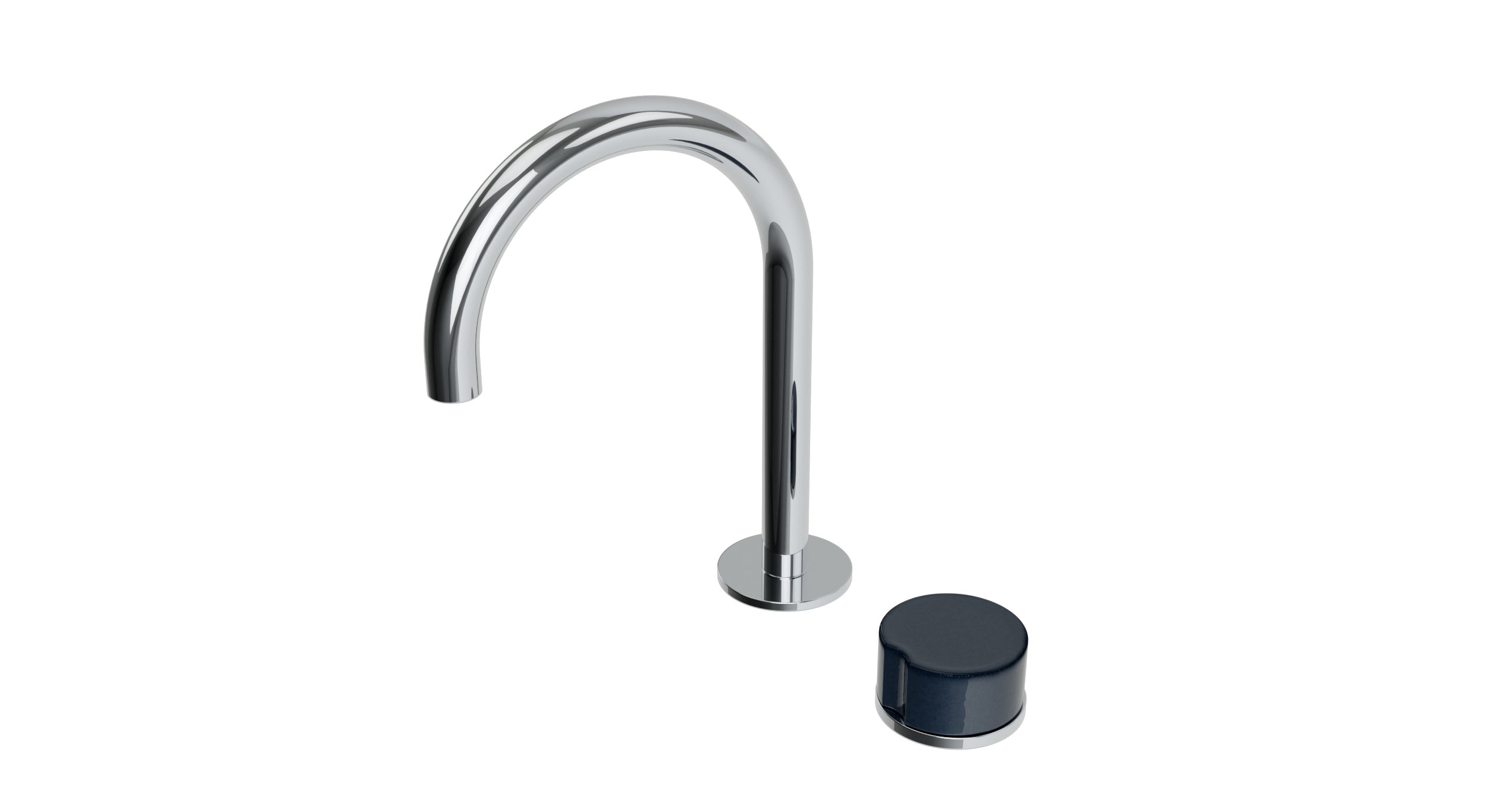 Foundry One Handle Deck Mount Gooseneck Lavatory Faucet with Groove Ceramic Knob Handle in Polished Chrome