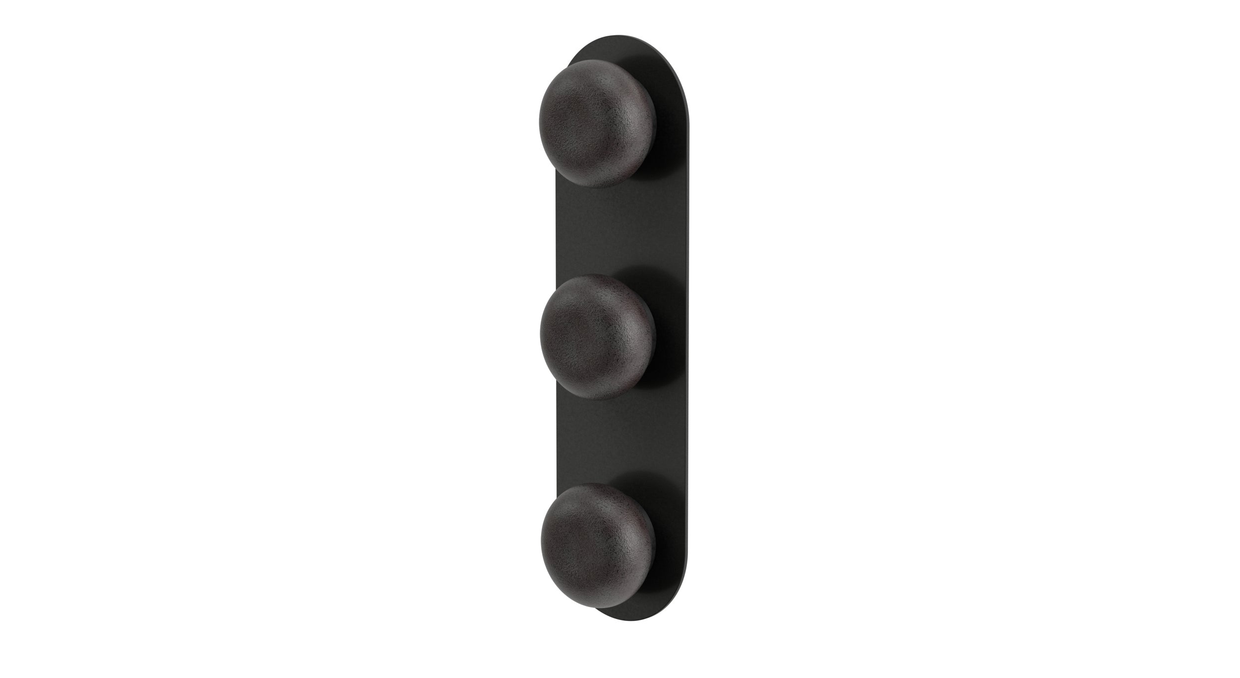 Foundry Three Handle Wall Mount Shower Trim with Pebble Ceramic Knob Handles in Blackened Nickel