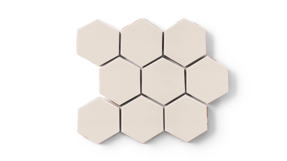 3" Hexagon Sheeted Original Ceramic Mosaic Tile in Ivory Gloss