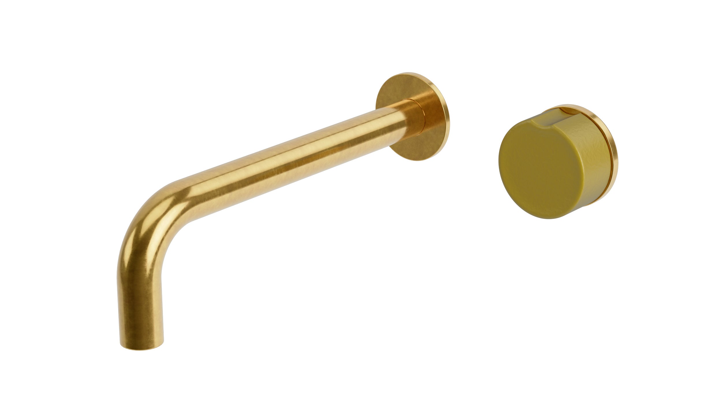 Foundry One Handle Wall Mount 7.5" Lavatory Faucet with Groove Ceramic Knob Handle in French Brass
