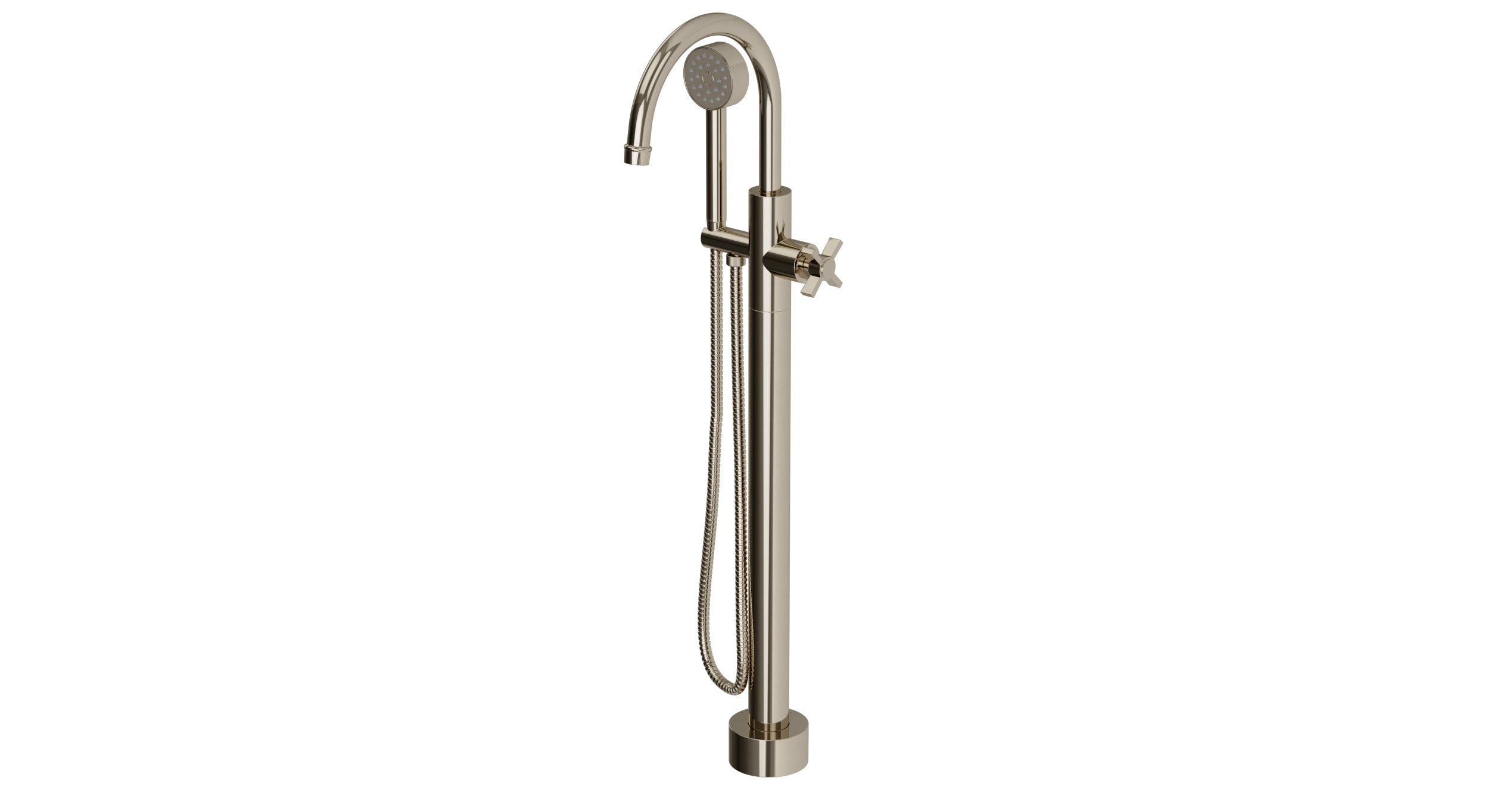Emerson One Handle Floor Mount Gooseneck Bath Trim with Hand Shower and Defined Cross Handle