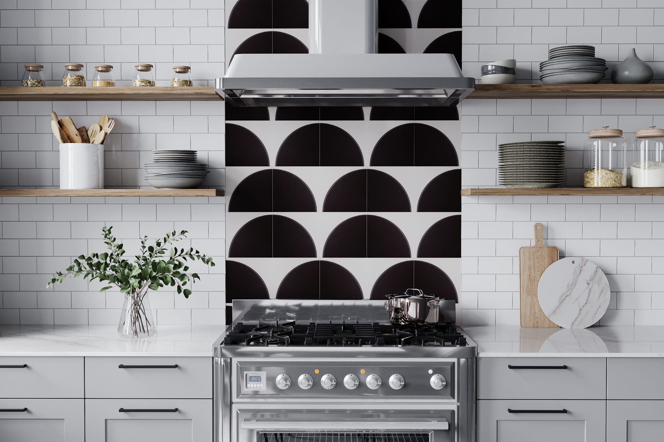 8x8 Handpainted Tile Fallow in Cool Motif